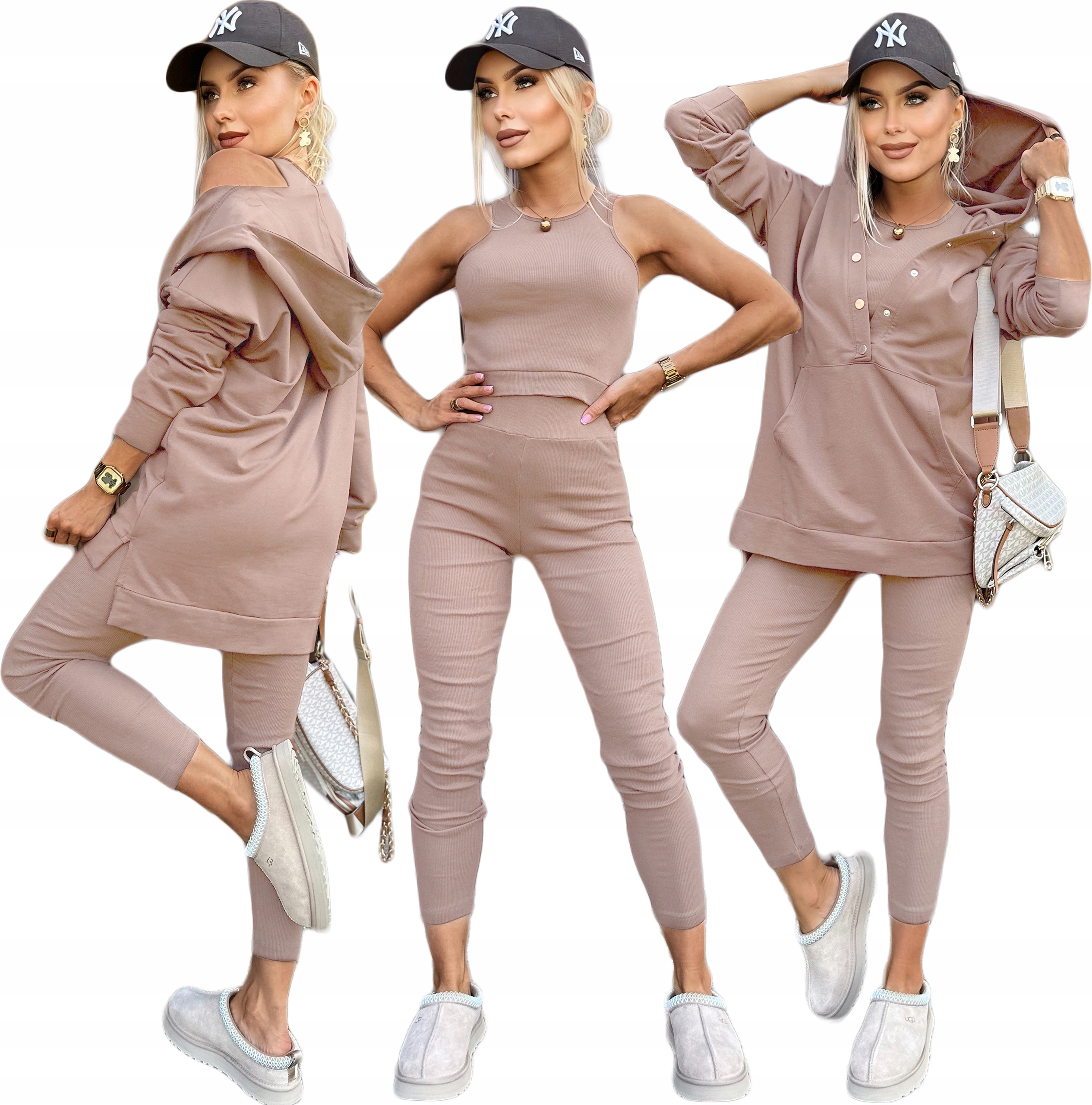 Bavlněný Tepláková Souprava dámský žebrovaný legínový top mikina L Dina