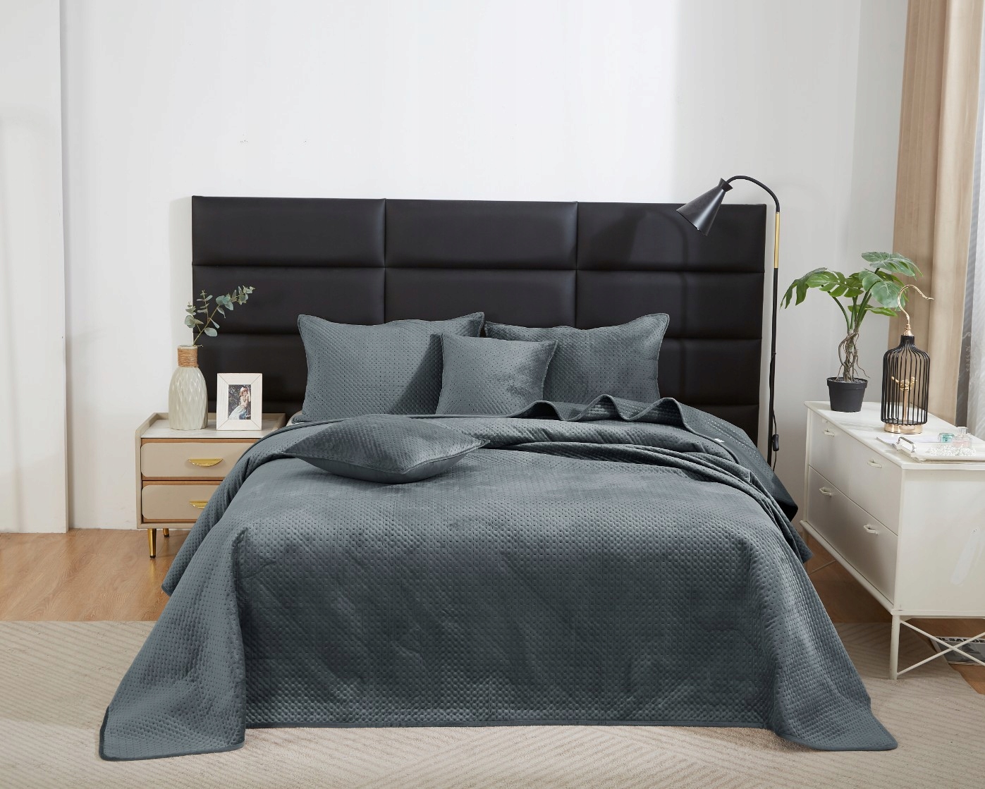 Přehoz Na Postel Prošívaný Velvet Kapa Koc Pled 140x200 Maya Grafitová