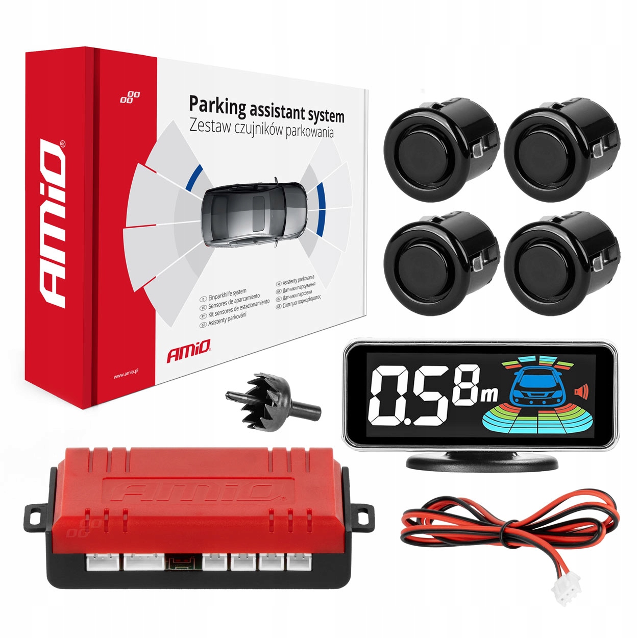 Senzory parkovacího couvání černé Led 3D Gold 18 mm AMIO-03186