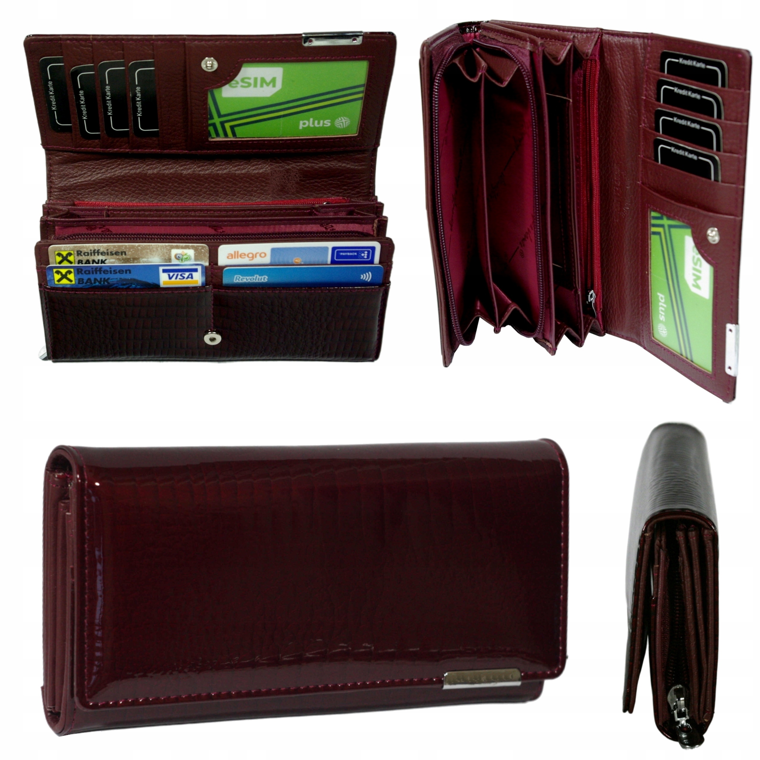 Dámská kožená lakovaná peněženka bordó velká s Rfid ochranou 89