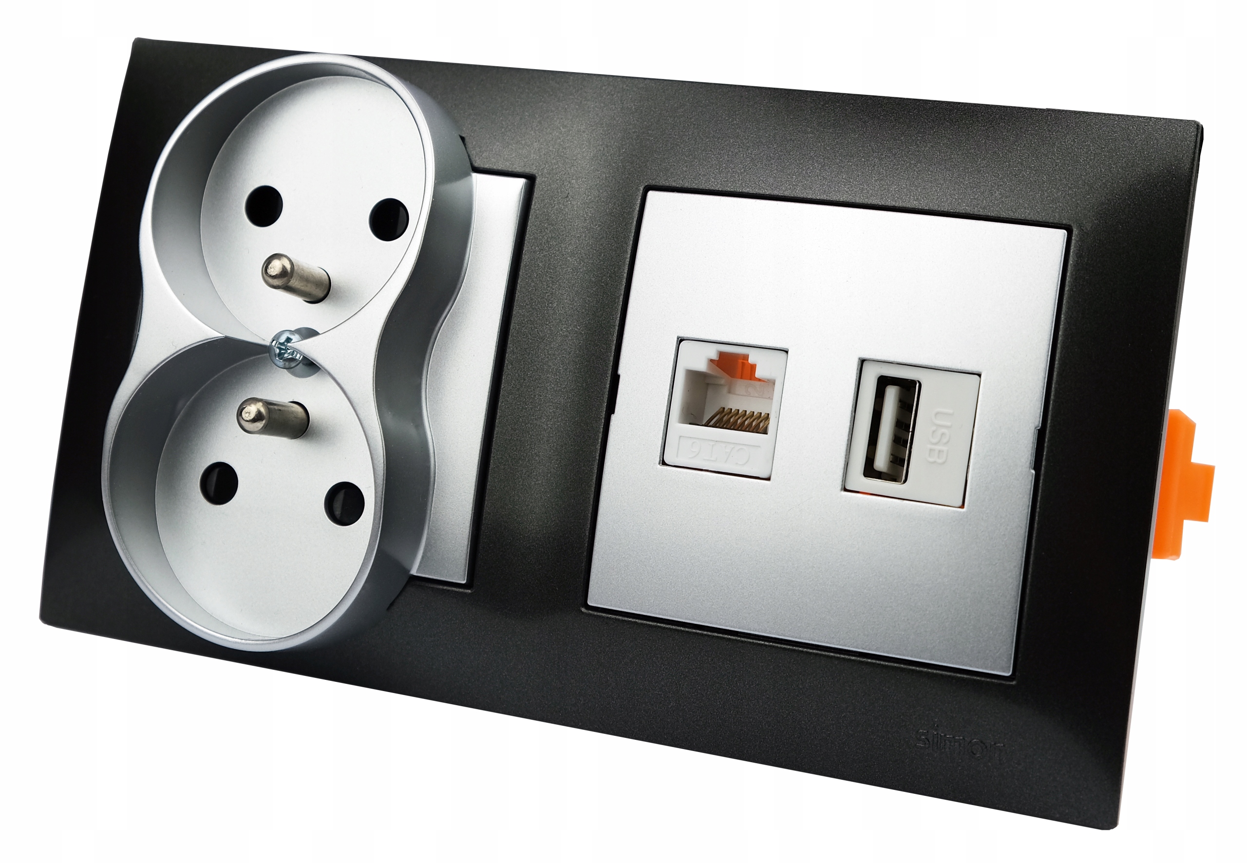 Gniazdo ścienne podtynkowe 1 Usb 1 RJ-45 2x 230V