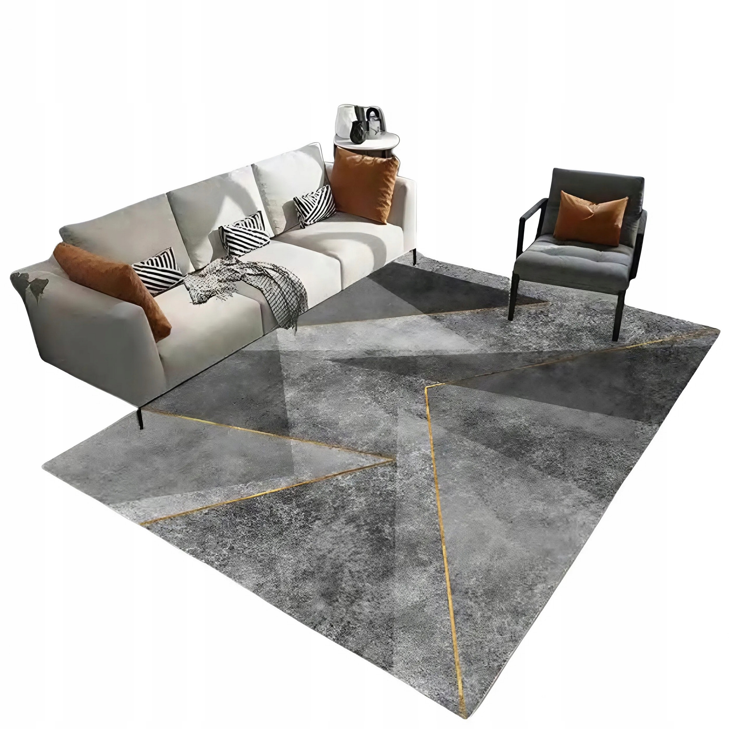 Koberec Šedý 220X160 Geomatrický Trojúhelník Zlatý Černý Moderní Do Obývacího Pokoje