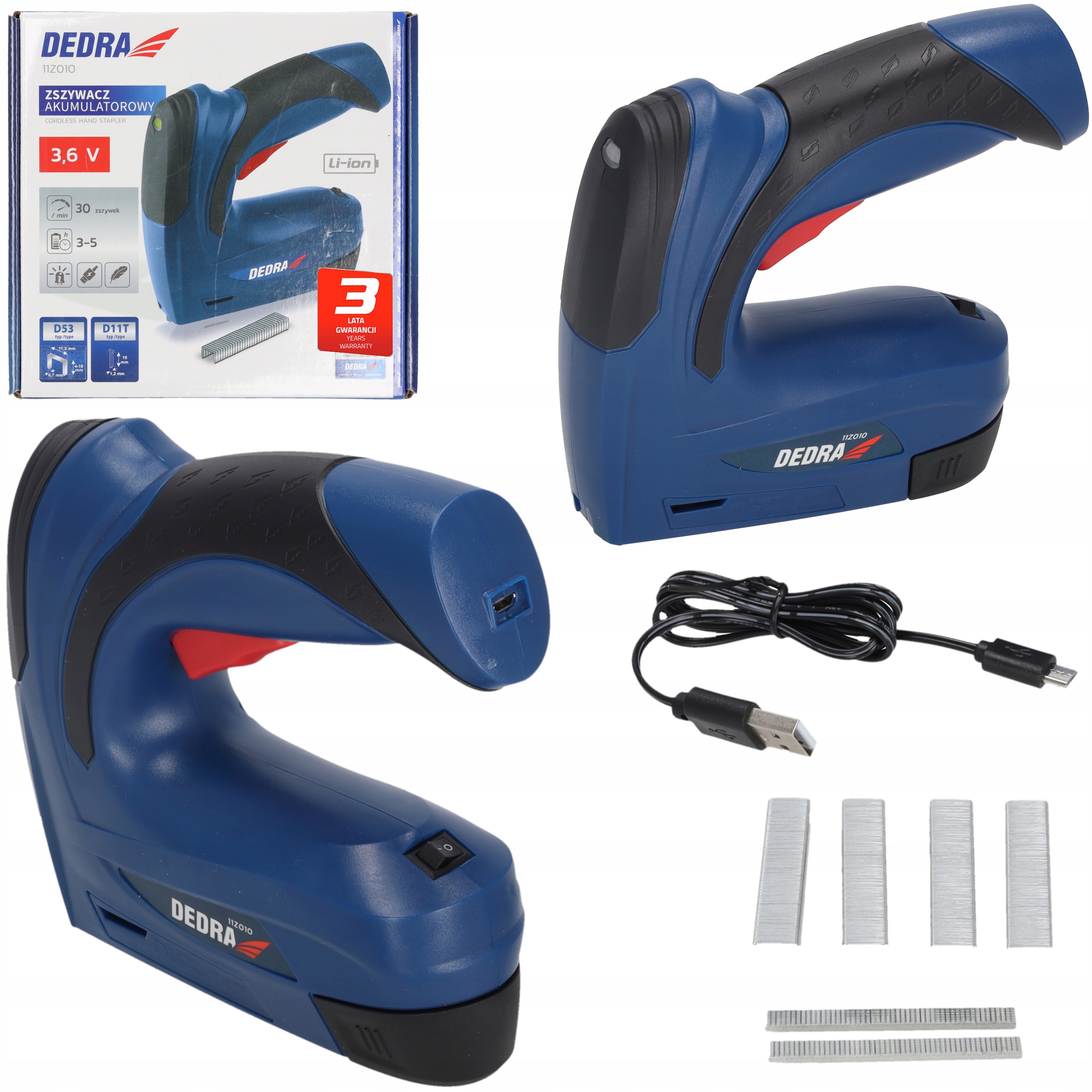 Zszywacz tapicerski Gwoździarka Dedra akumulator 1,5Ah 6-10mm Taker D53 D11