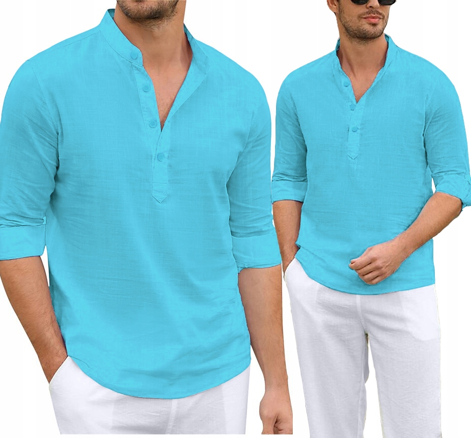 Pánská Košile Se Stojáčkem Vzdušná z bavlny na léto