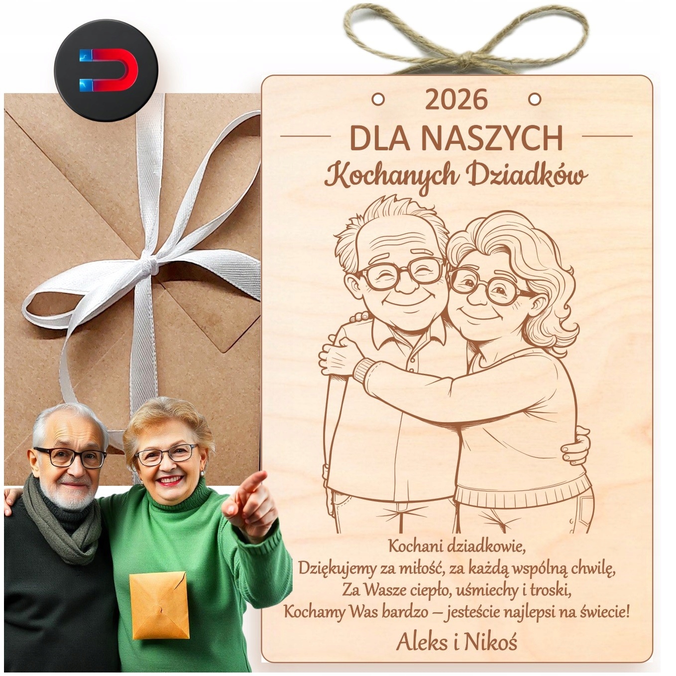 Dřevěná Kartička Rámeček Dárek Ke Dni Babičky A Dědečka Gravírování S Magnetem