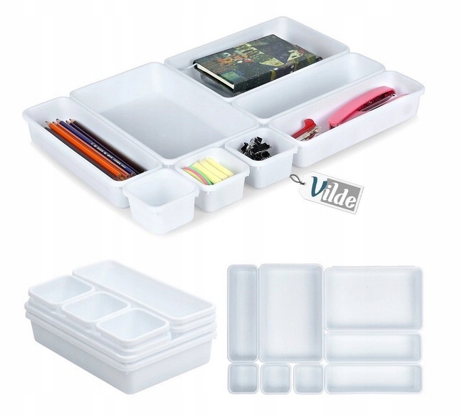 Organizer do szuflady biały modułowy zestaw 8 szt pojemniki