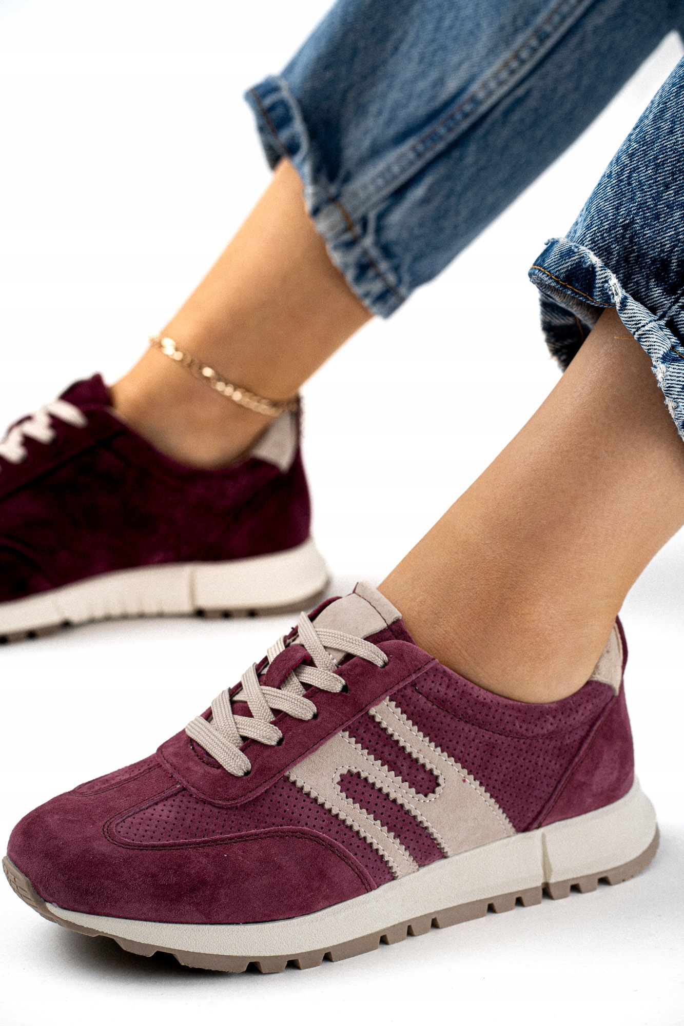 Bordowe sportowe sneakersy skórzane damskie 39