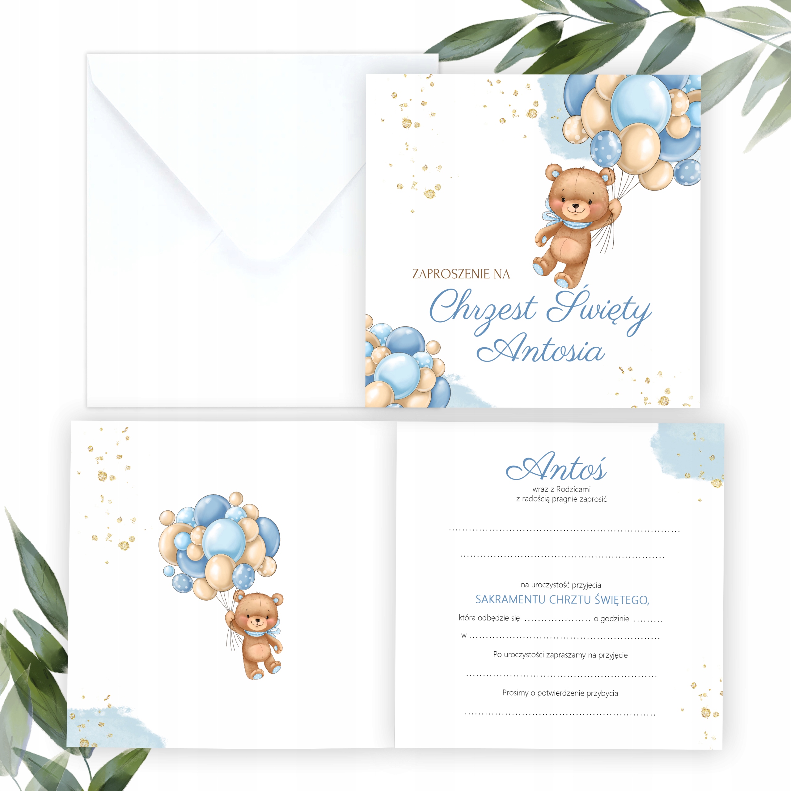 Zaproszenia na Chrzest Święty Chrzciny Niebieskie Misie Imię + Koperta EAN (GTIN) 5904358883375