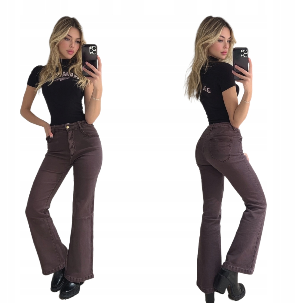 Dámské Džíny Zvonové Široké Nohavice Elastické Hnědé Vel. S