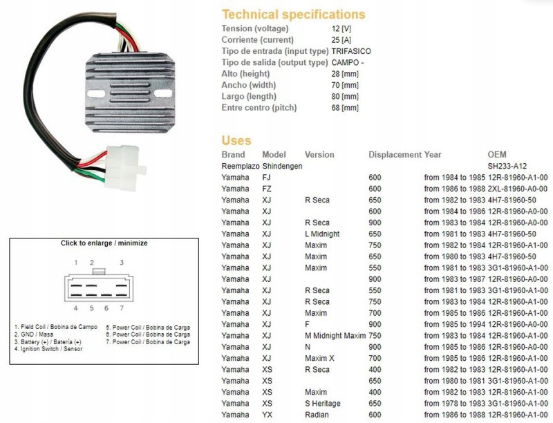Regulátor Napätia Yamaha Xj 550/600/650/750/900 80-89; Xs 650 78-83