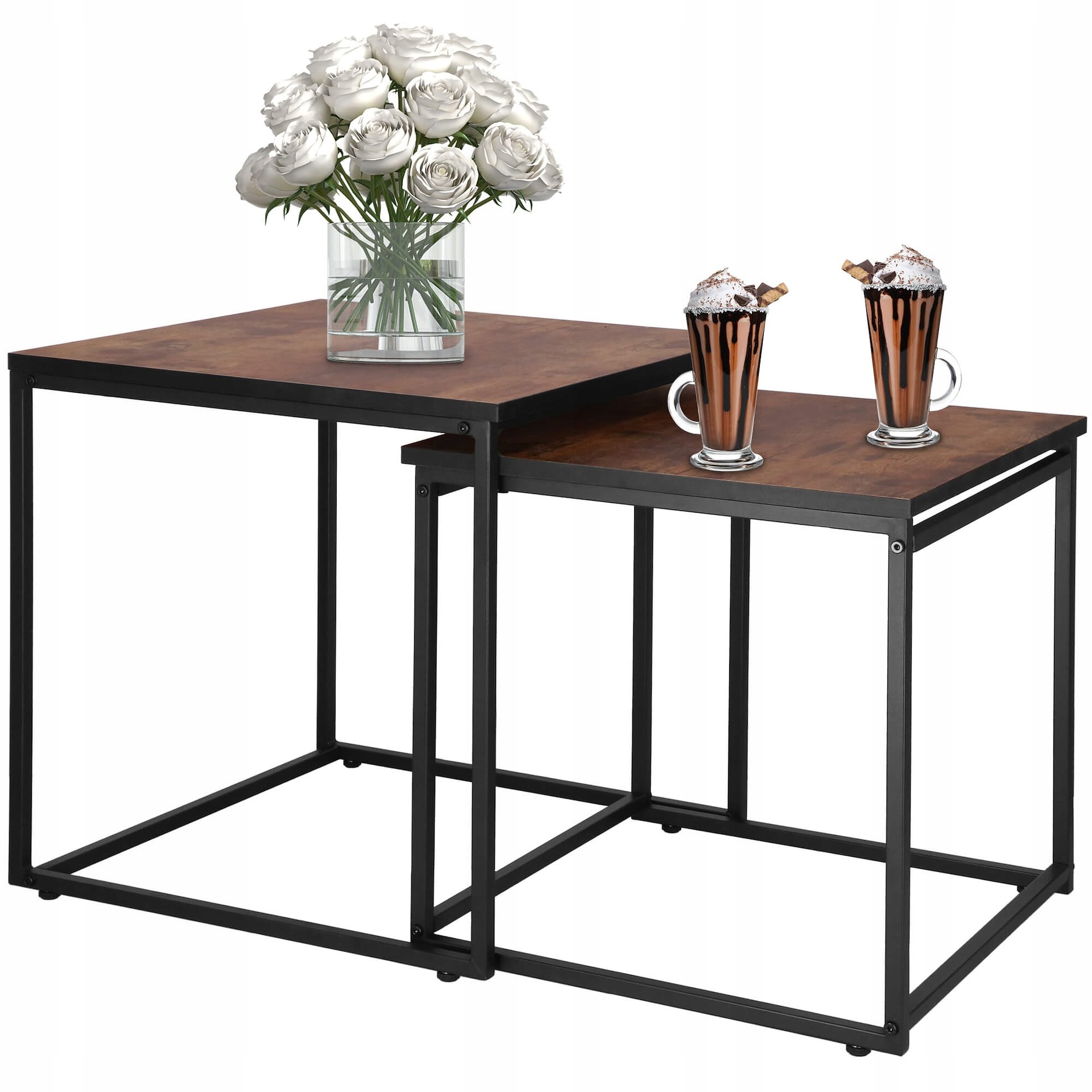 Kávový Stolek 45/50 cm Industriální 2v1 Loft Set Stolů Stolky Čtverec