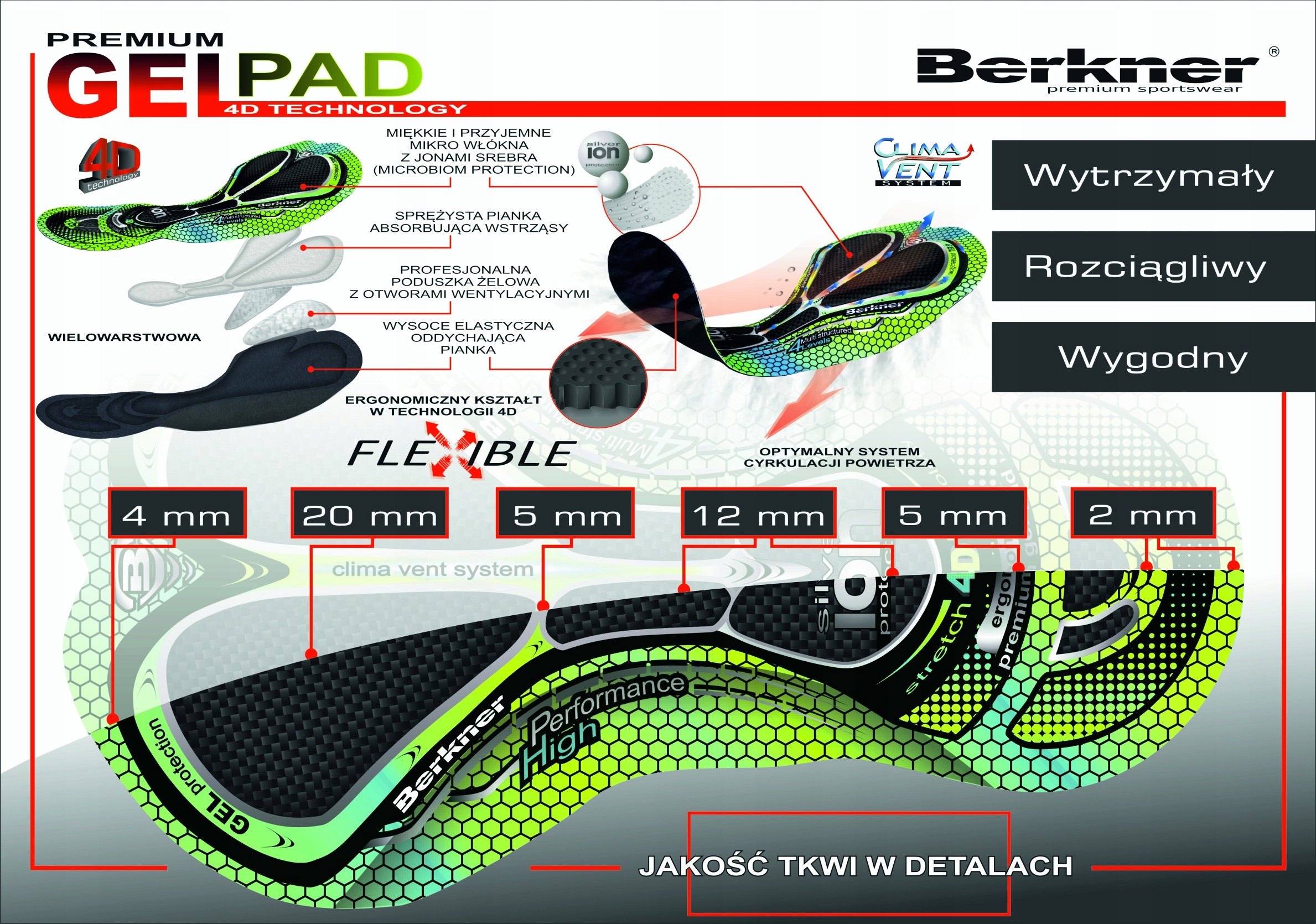 BERKNER Bokserki kolarskie GEL pad 4D Czarny 2XL Model Energy
