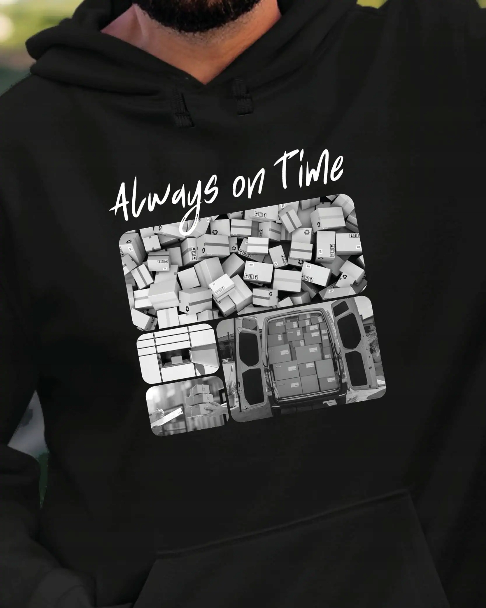 Mikina s kapucí Dárek pro kurýra Umělecká koláž Černá M