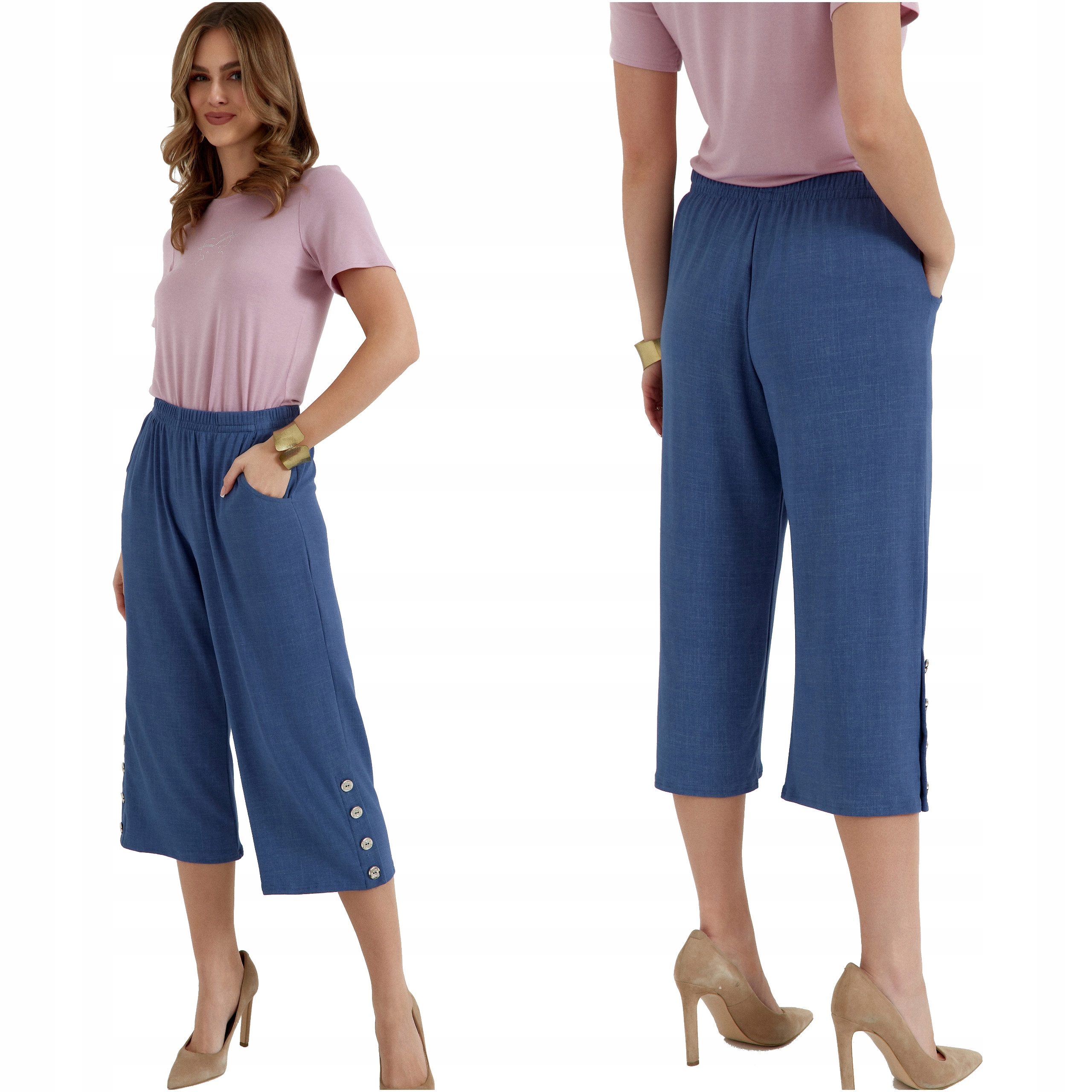 Elegantní kalhoty Rybářky 34 Dámské Široké Letní Velké Velikosti Volné