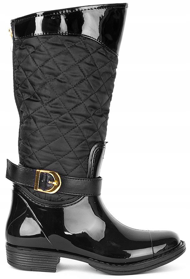 CZARNE PIKOWANE KOZAKI Z ZAMKIEM KALOSZE 37 Wysokość do kolana