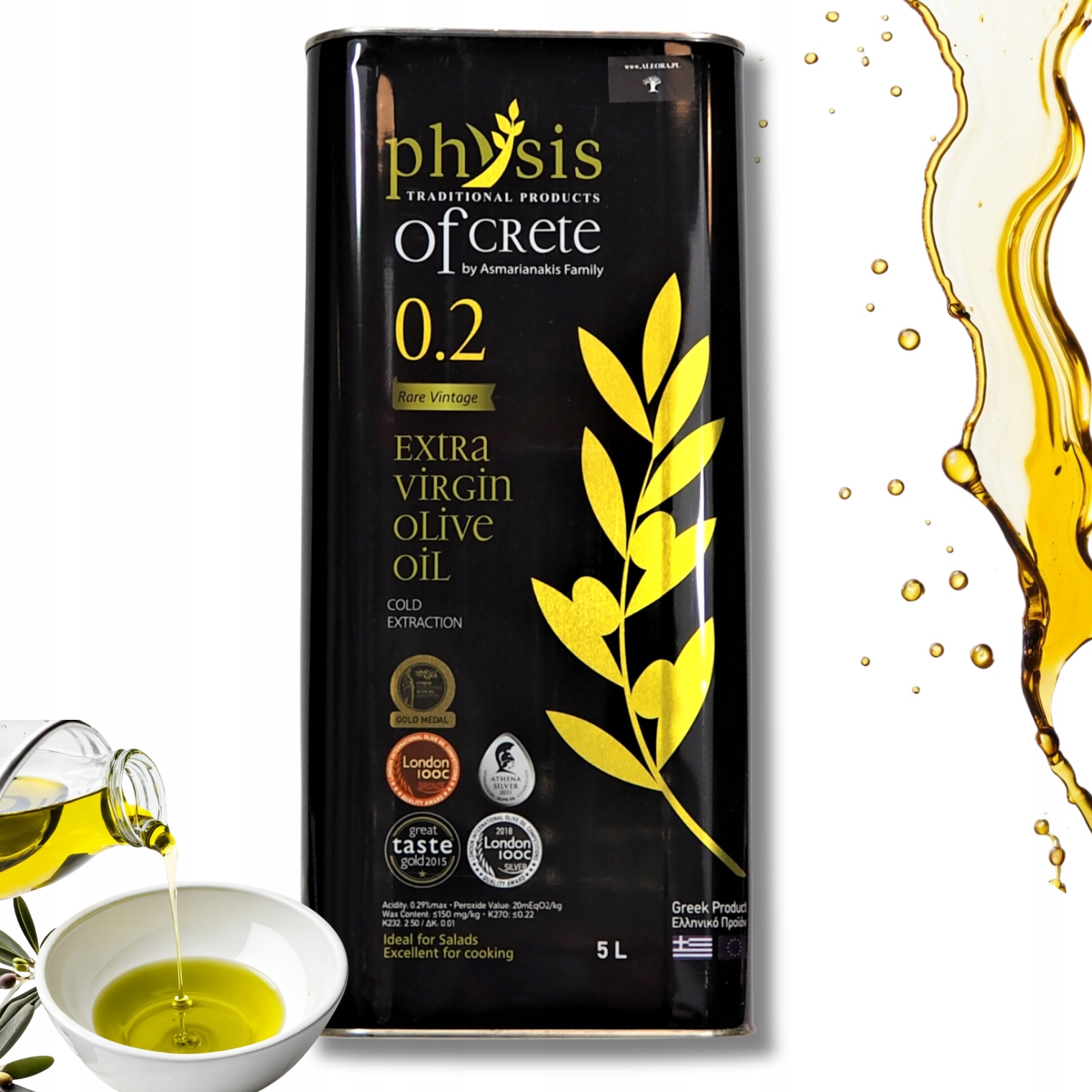 Grecka Oliwa Extra Virgin Physis 5L 0,2% Koroneiki Kreta Evoo data 10/2027