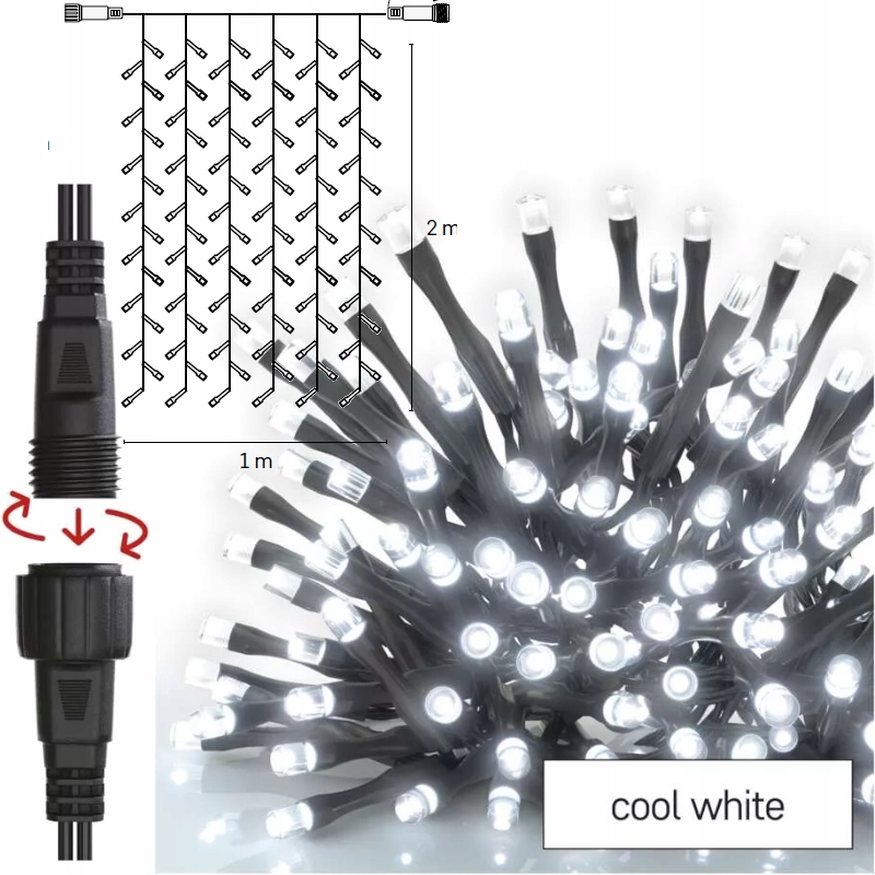 

Oświetlenie łączone kurtyna 100 Led 1x2m zimna
