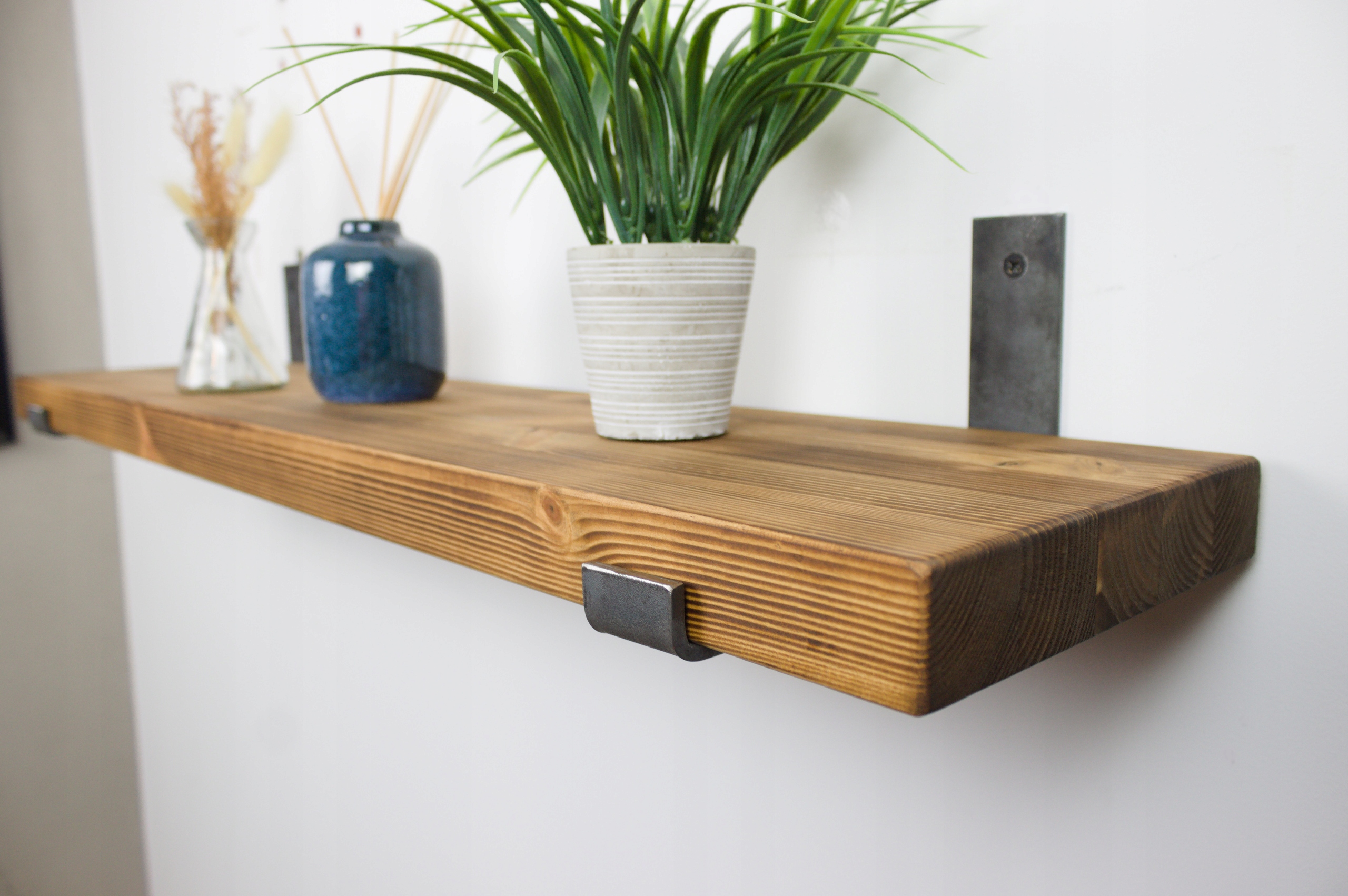 Industriálna závesná polica na stenu Loft, drevo, kov, do izby, 100 cm x 25 cm