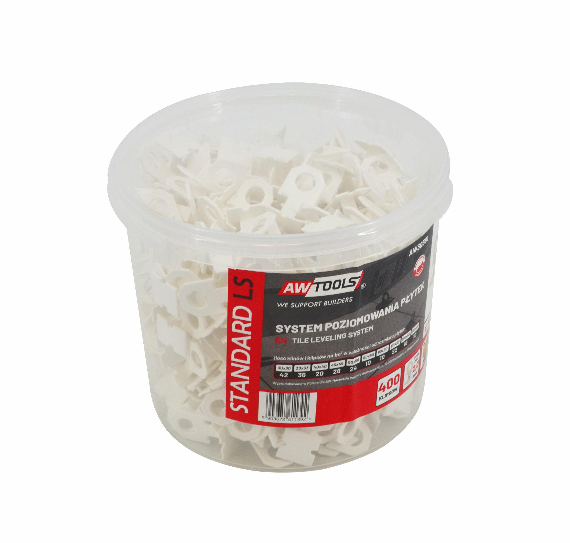 SYSTEM POZIOMOWANIA PŁYTEK STANDARD 2,0mm 7-15mm KLIPS 400 szt. AWTOOLS