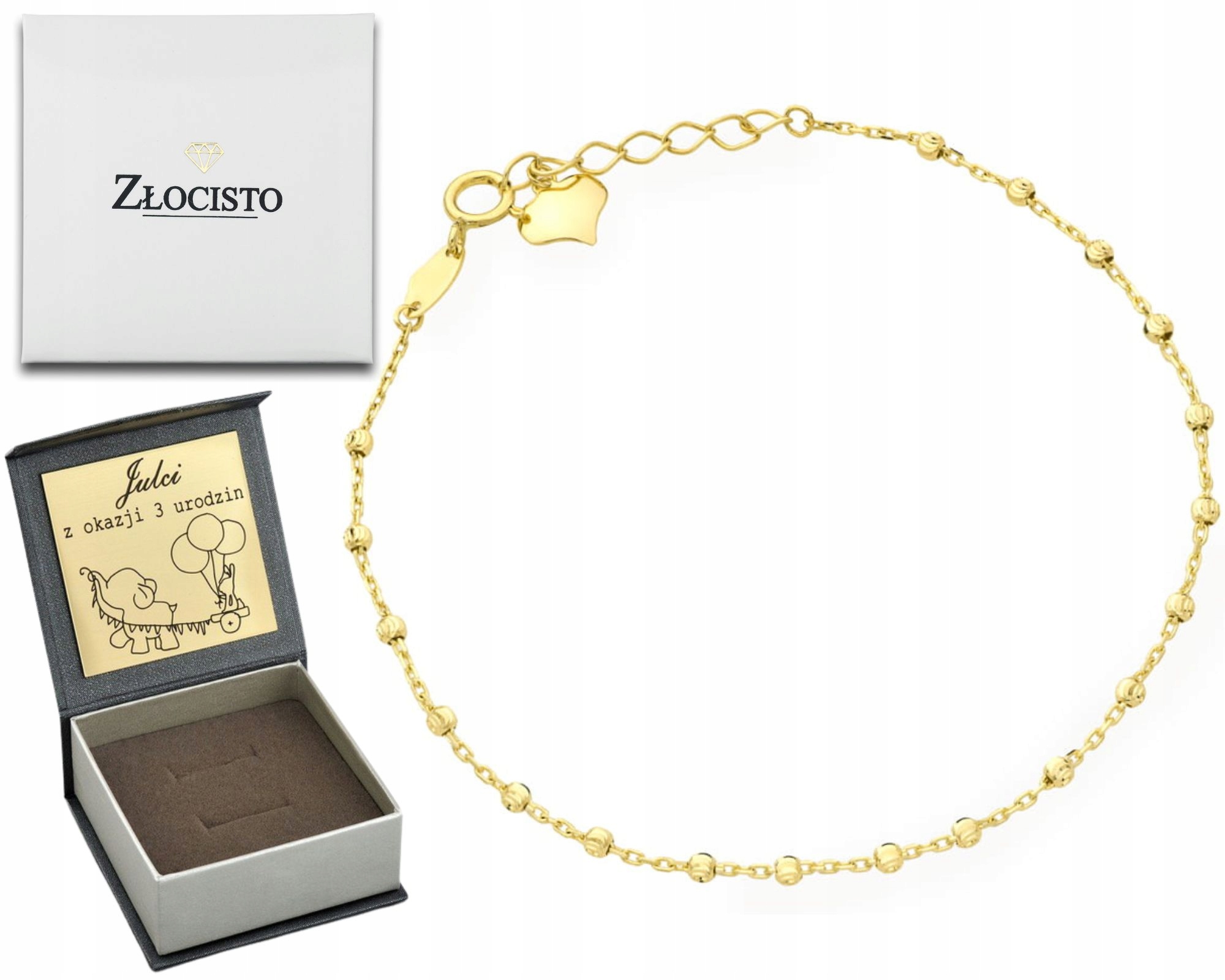 Zlatý Náramek S Diamantovými Kuličkami A Srdcem V Ryzosti 585 Dárek