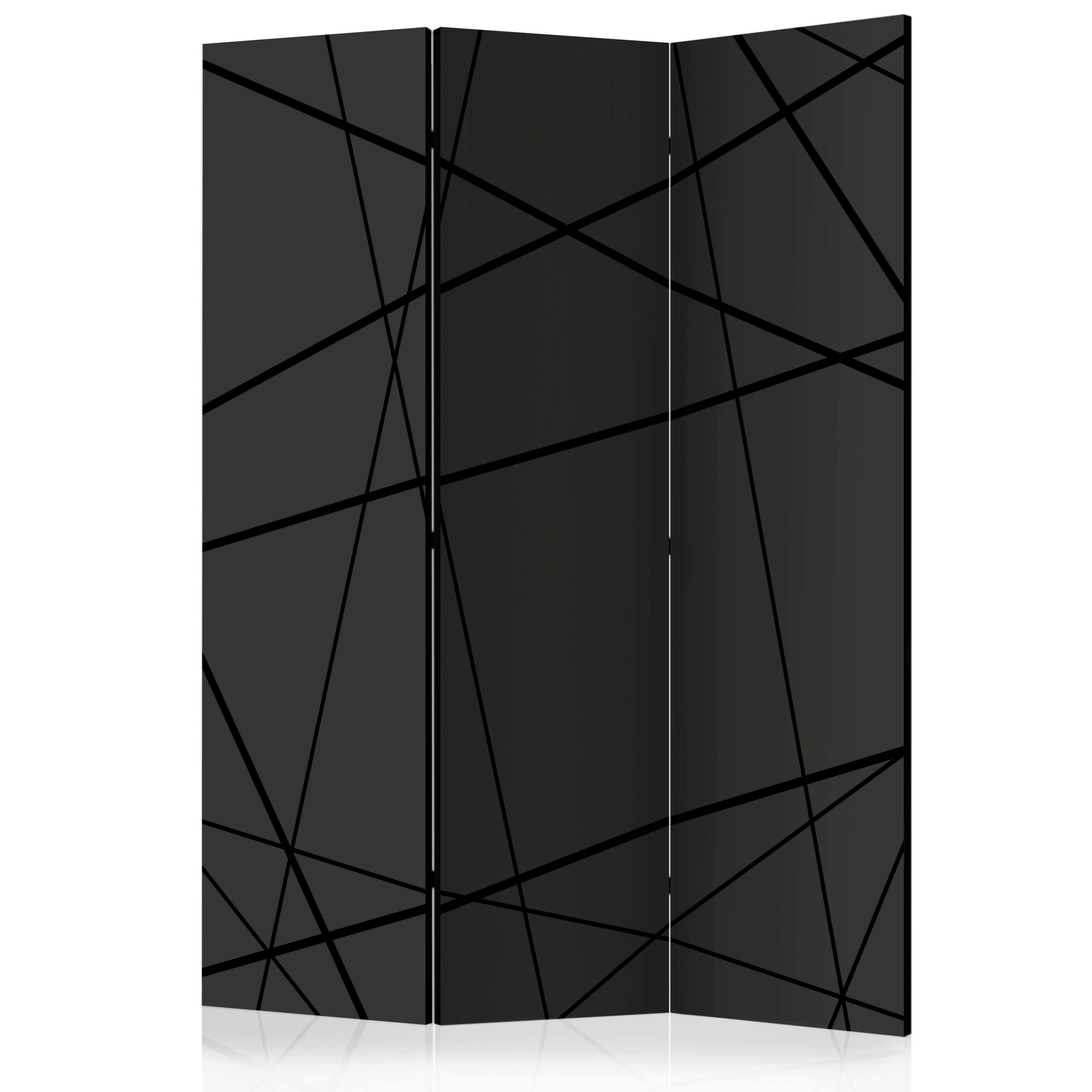 Paraván Akustický Pokojový 3- Panelový Černé Linie 3D Loft Kancelář 135x172
