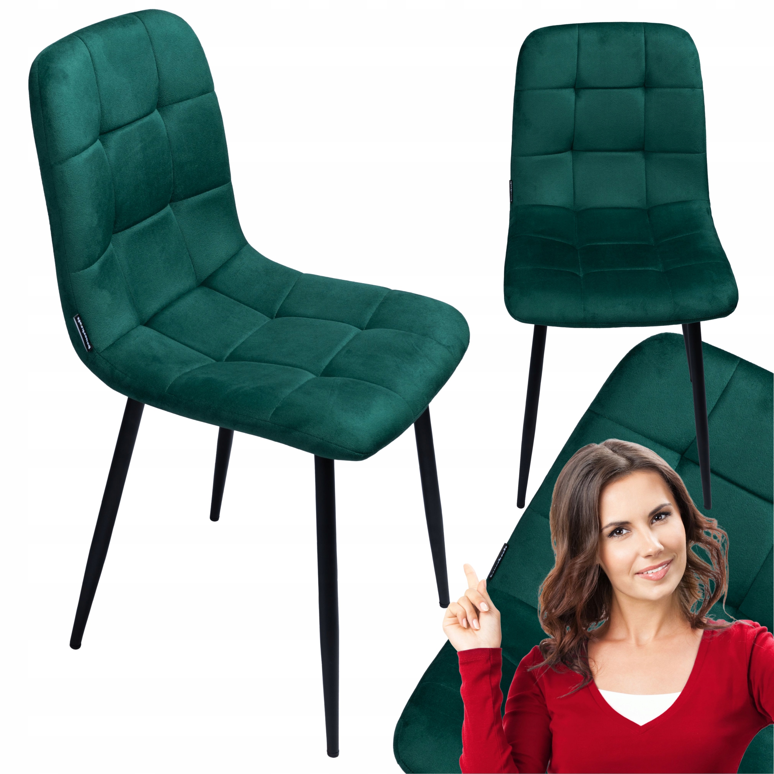 Čalouněná sametová židle do obývacího pokoje, jídelna velvet loft, lahvově zelená