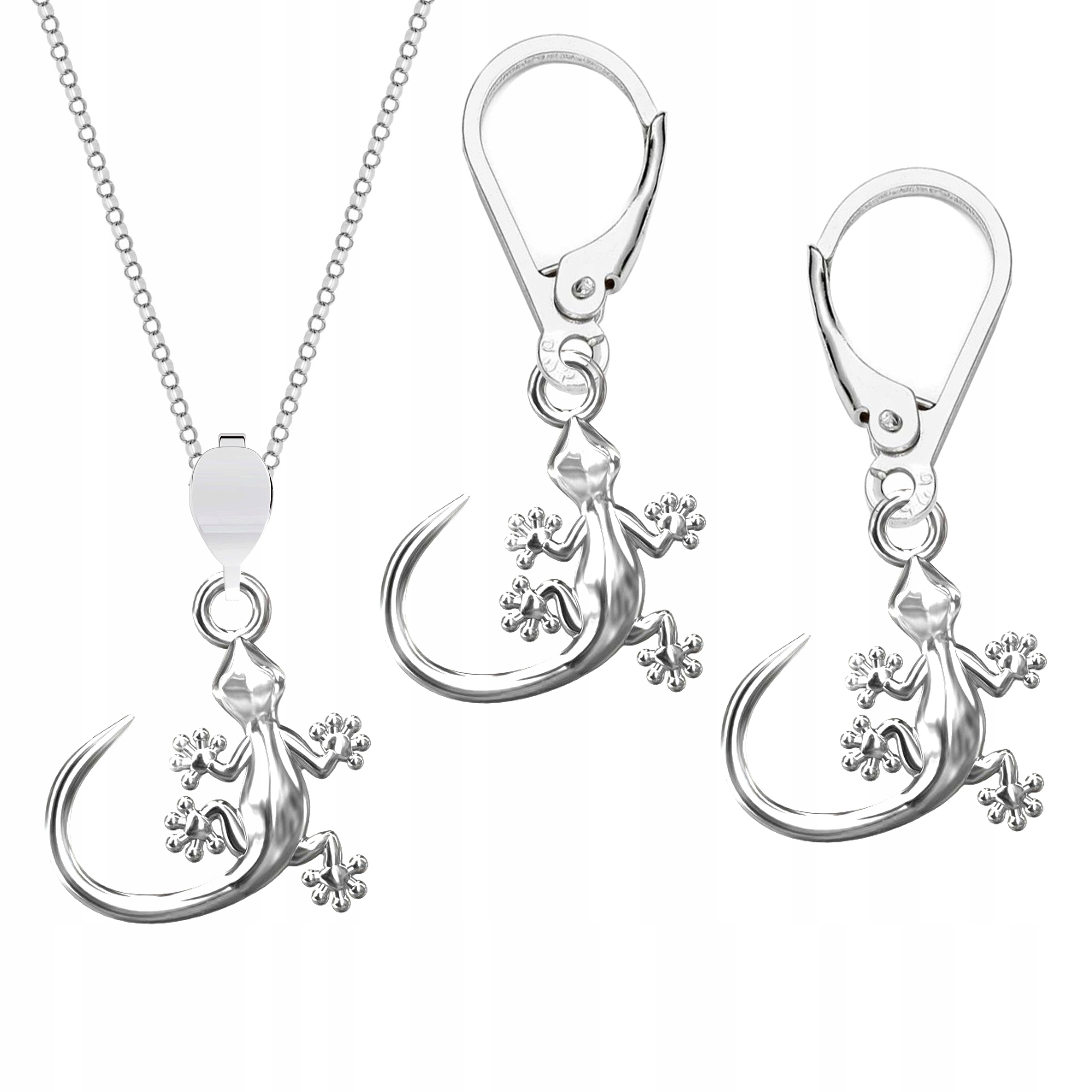 Sada stříbrných šperků 925 Ještěrka Gekon Symbol obnovy a štěstí