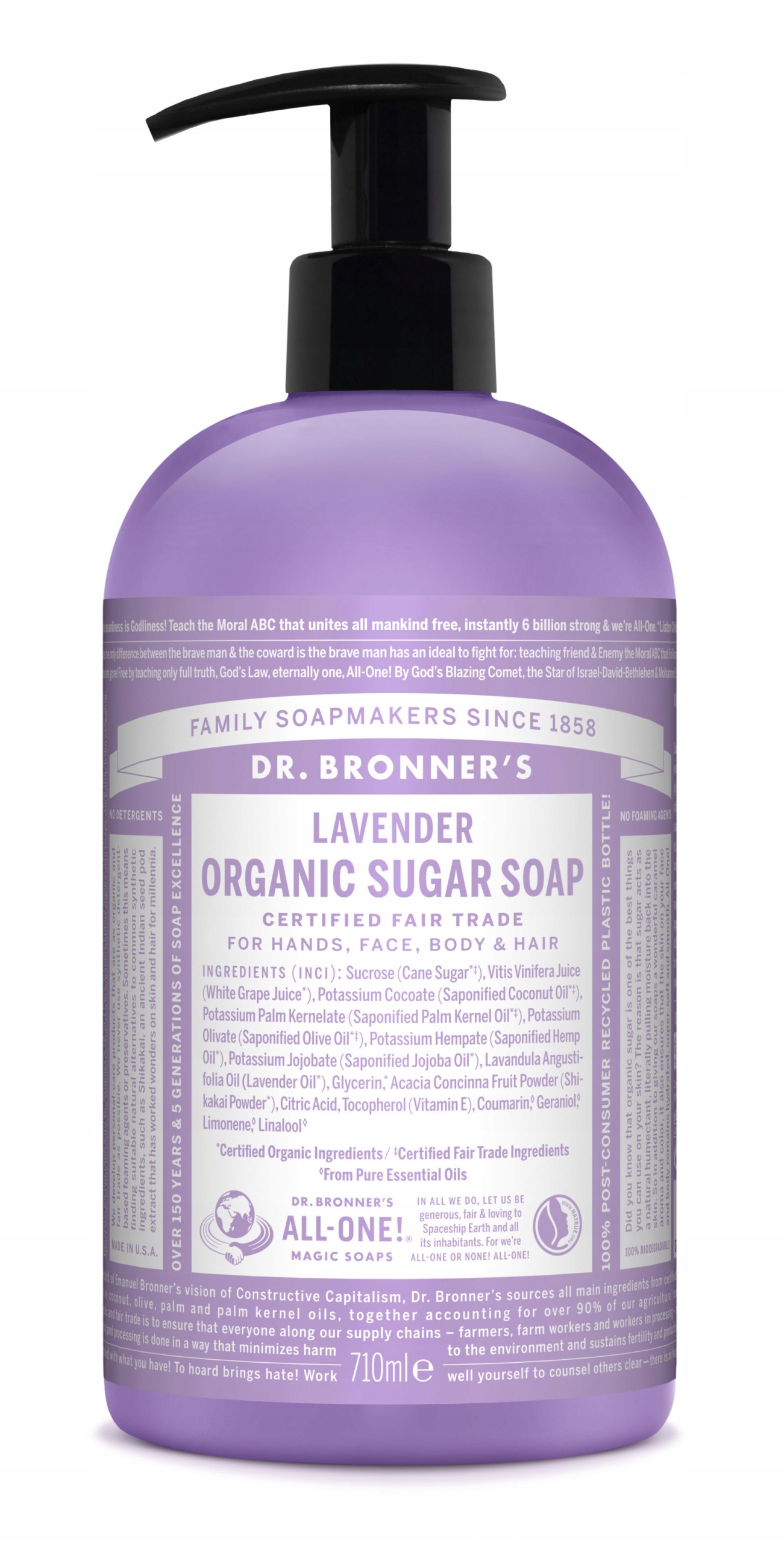 Dr. Bronner's Organické Cukrové Mýdlo Levandule 710 ML