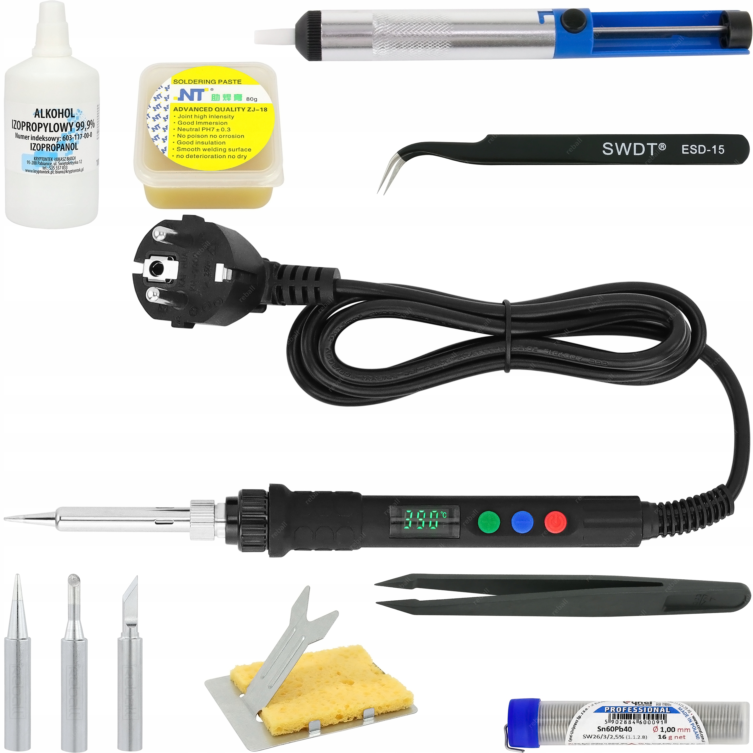 ZESTAW LUTOWNICA PRECYZYJNA S801B 80W + AKCESORIA