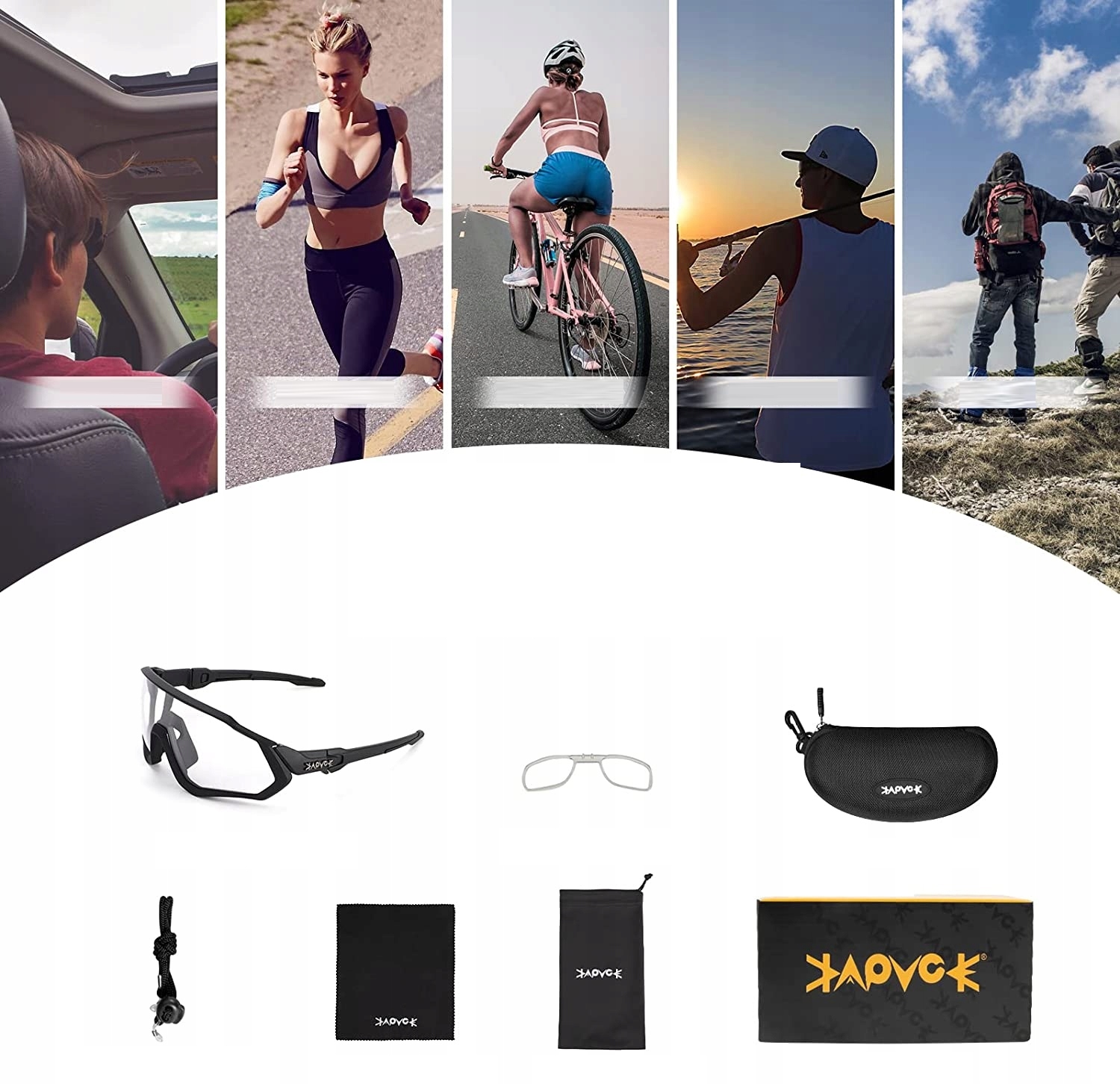 OKULARY ROWEROWE SPORTOWE NA ROWER FOTOCHROMOWE UV400 FOTOCHROMEM Kolor soczewek bezbarwne