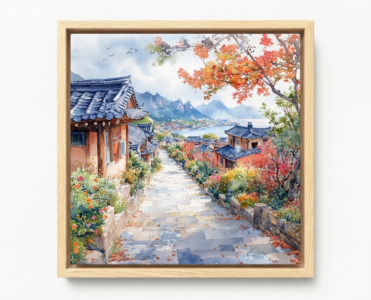 Obraz Rám Americký Box Hanok Tradiční Korea Hory Podzim Zátoka 50x50