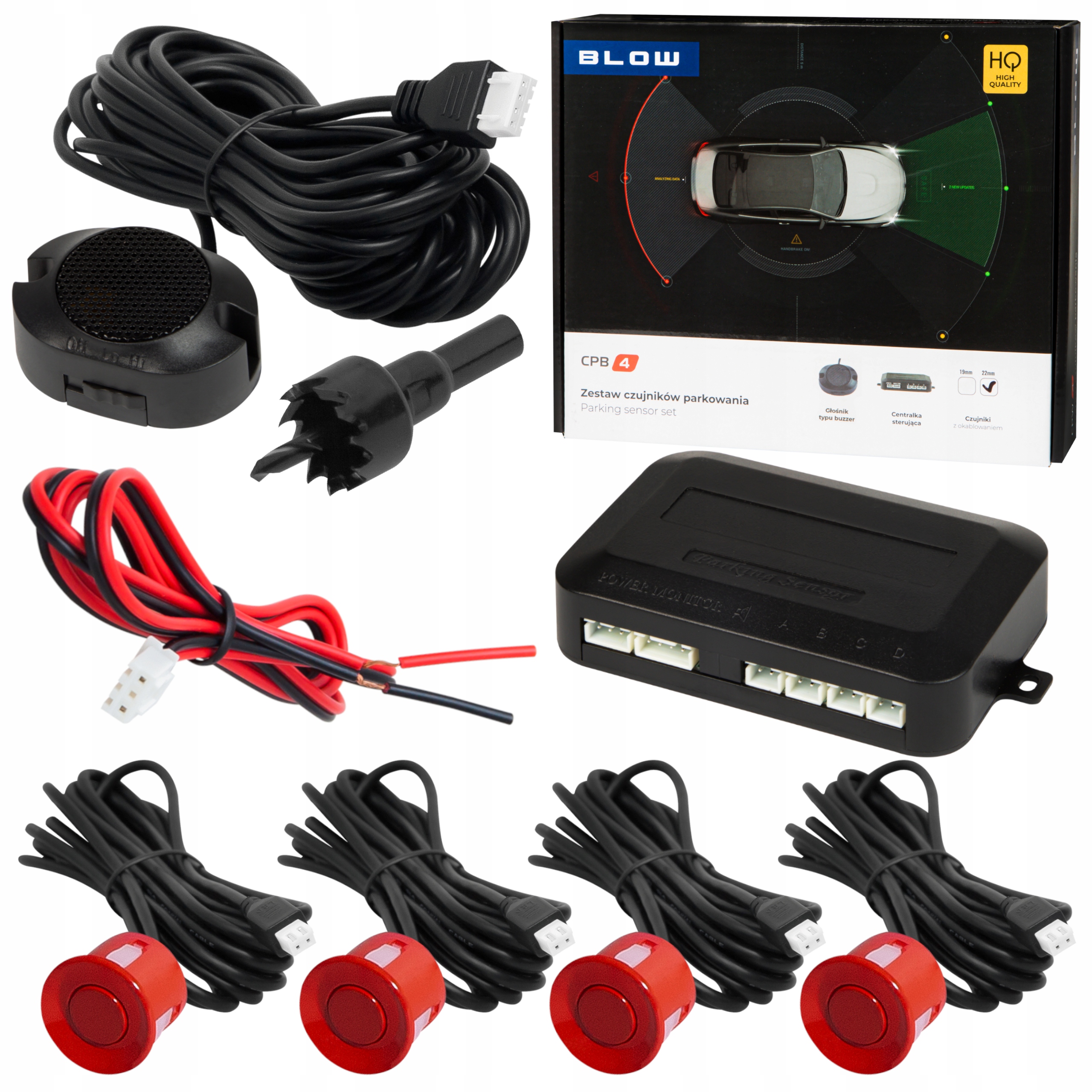 4X Czujniki Parkowania Cofania Buzzer Głośnik Przód Tył Zestaw 4x Czerwone