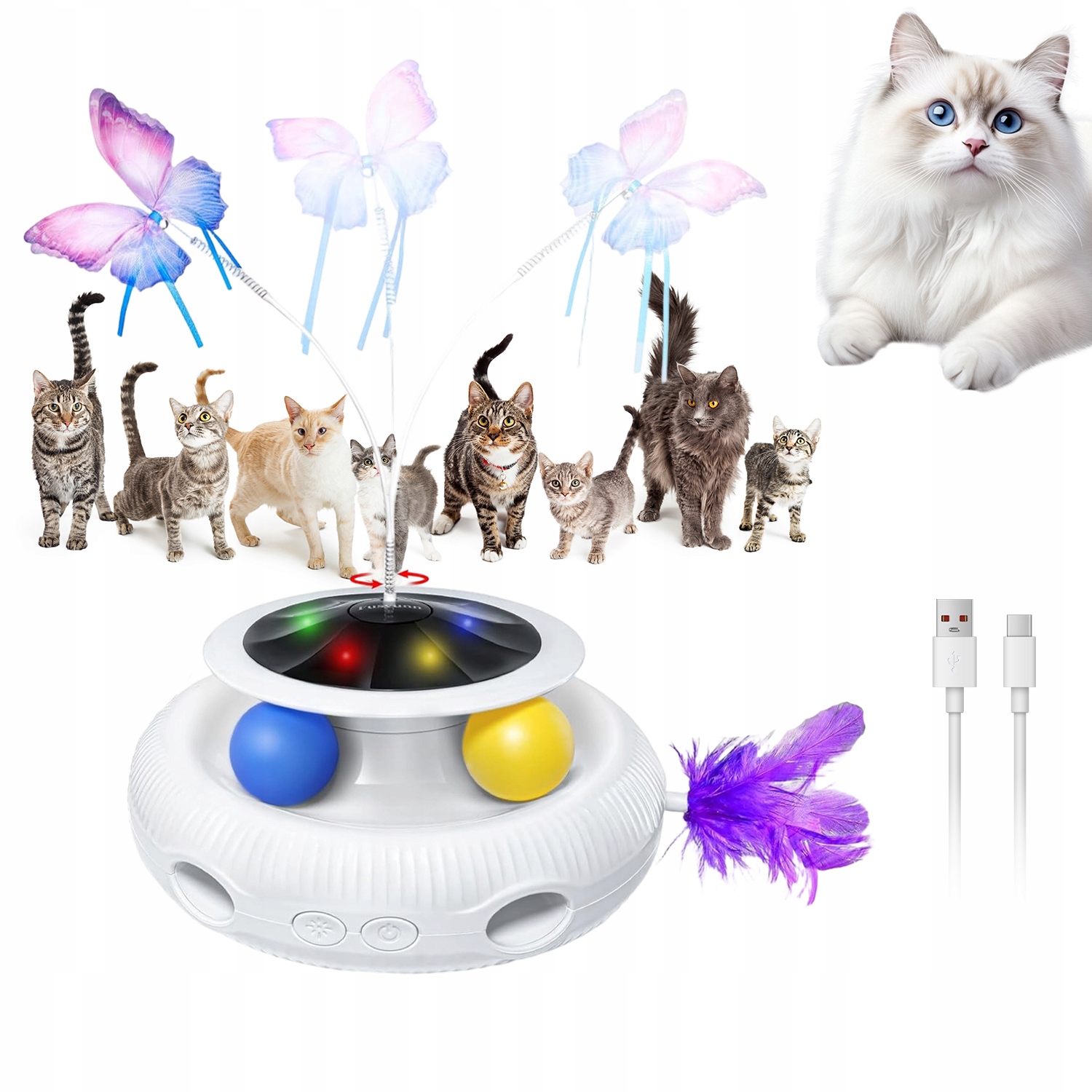 4V1 Automatická Interaktivní Hračka Pro Kočky Otočení O 360° Usb Nabíjení