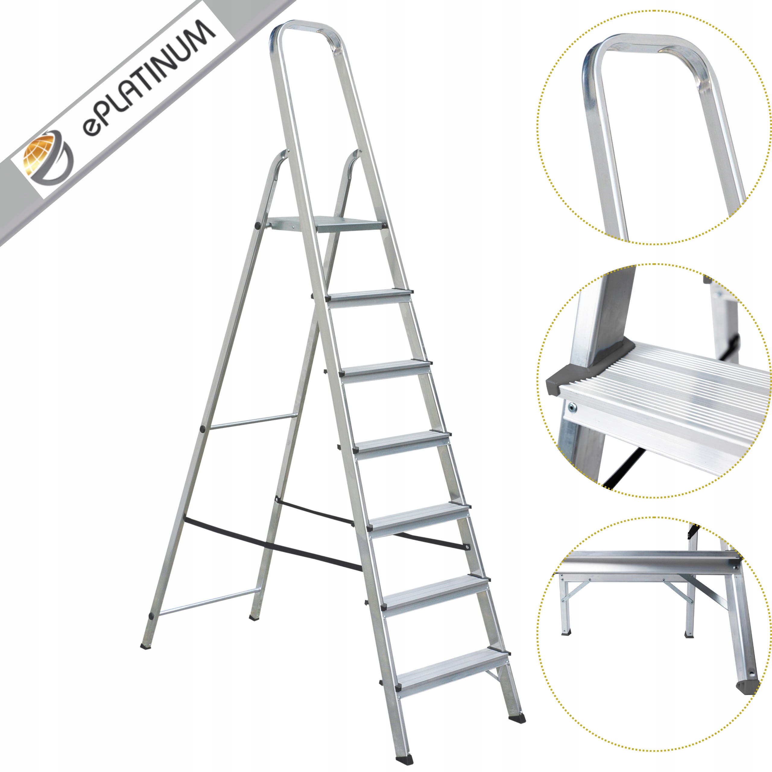 Rebrík domáci rebrík hliníkový jednostranný 7stupňový 120kg ePlatinum