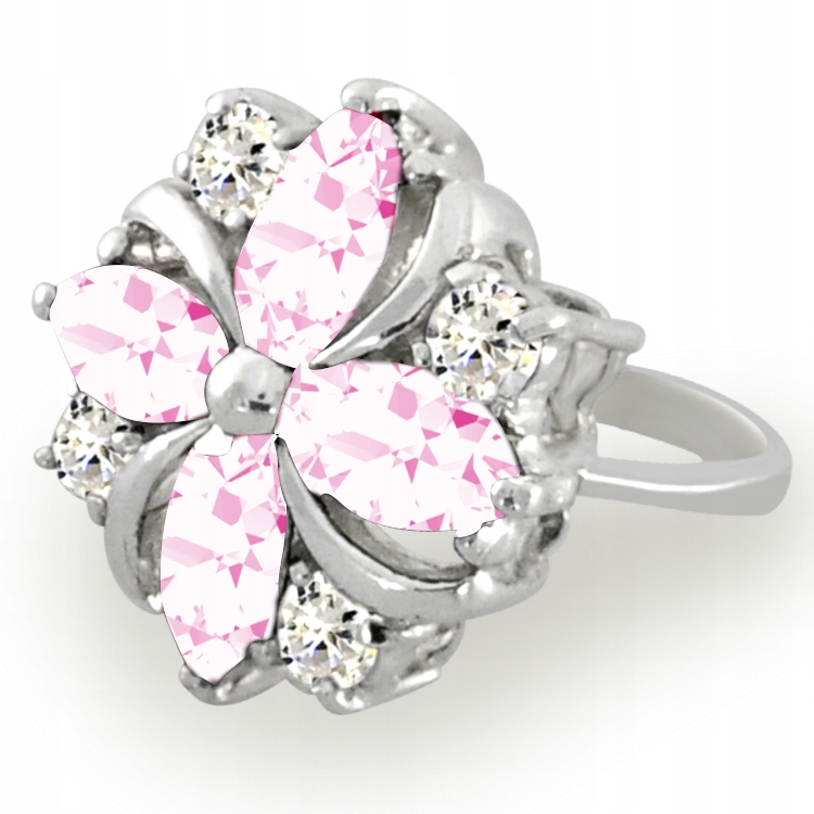 Velký Prstýnek Růžový Květ Stříbro 925 Masivní