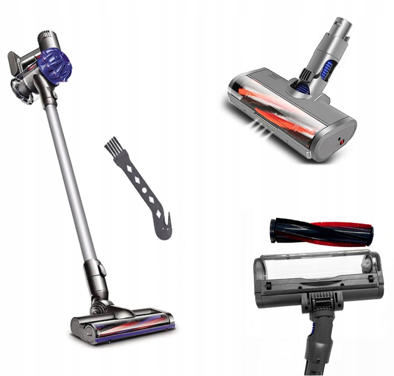Vyměnitelný kartáč pro Dyson V6/DC58/DC59/DC61/DC62 Led Šedý