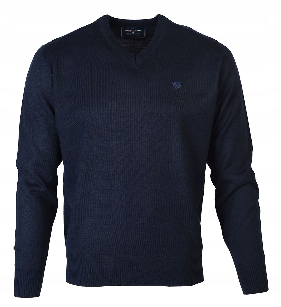 Pánský svetr s výstřihem do V elegantní hladký Tmavě Modrý M Pako Jeans