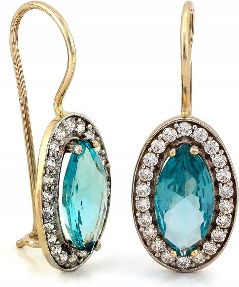 Náušnice zlaté 585 elegantní s velkým azurovým kamenem zlato 14k dárek