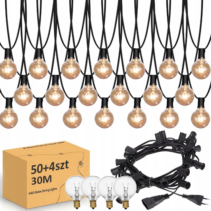 GIRLANDA DUŻE LAMPKI OGRODOWE ZEWNĘTRZNE 50 PATIO BALKON TARAS 30M