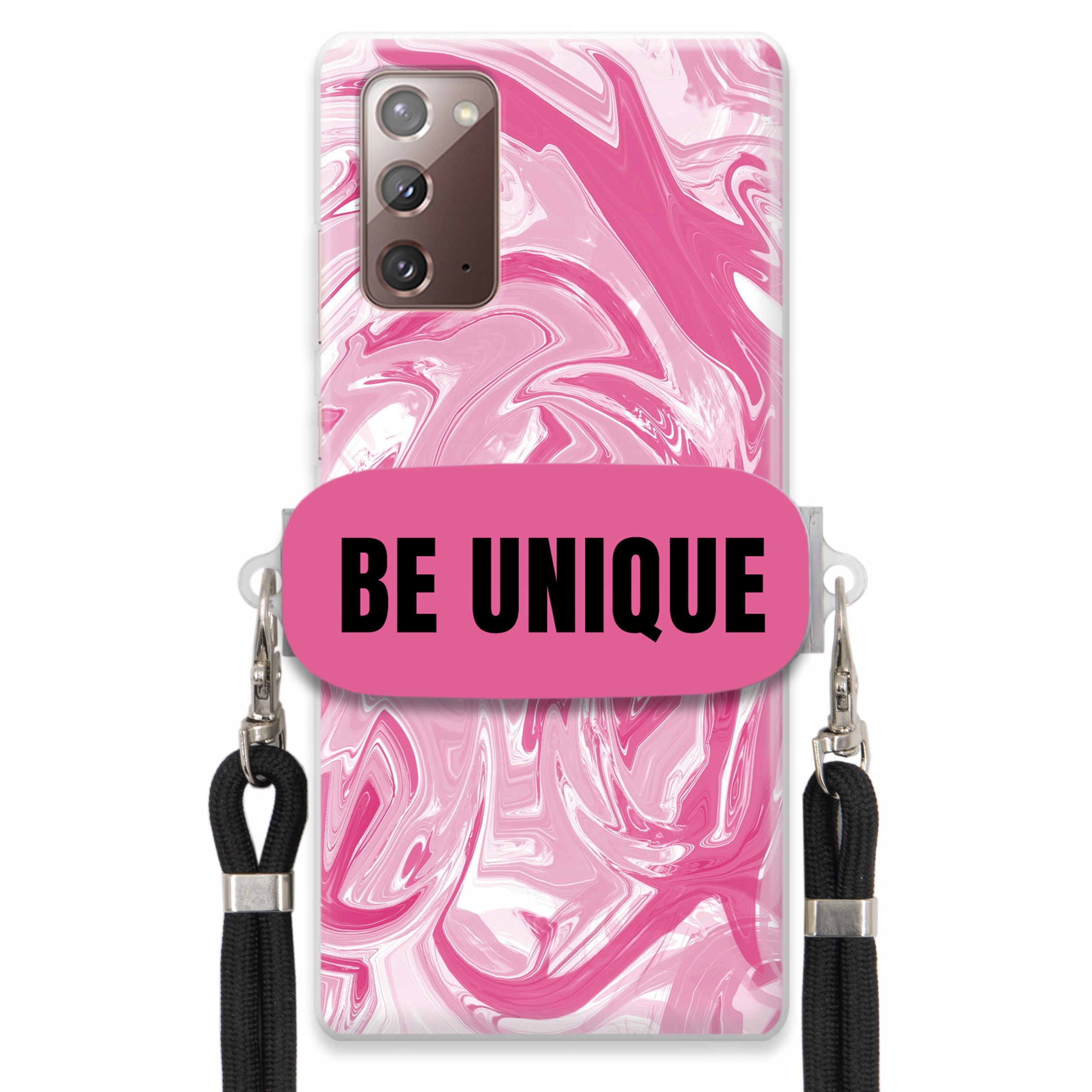 Puzdro pre Samsung Note 20 Case držiak na šnúrku Čierna Ružová Mramor Unique