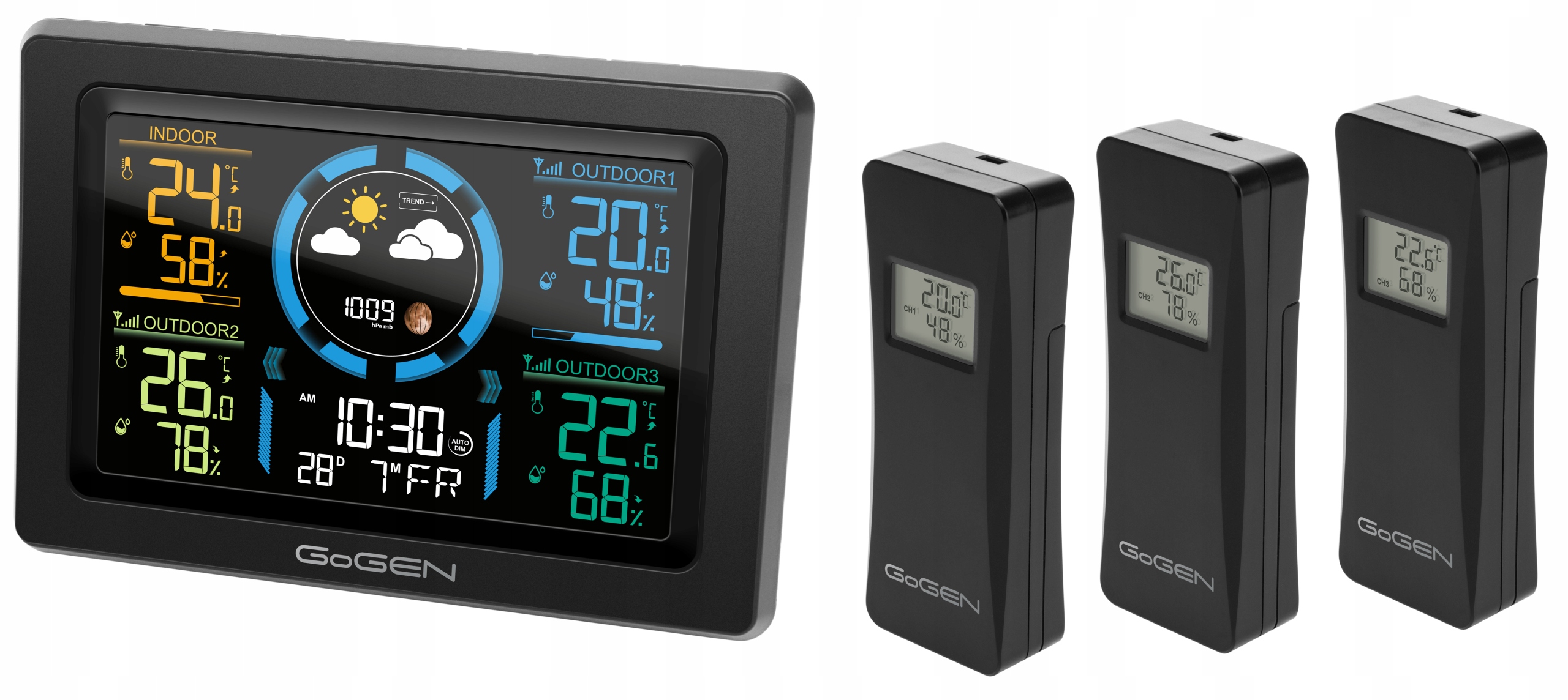 Stacja Pogodowa Bezprzewodowa Higrometr Prognoza Pogody Budzik 3xCZUJNIKI