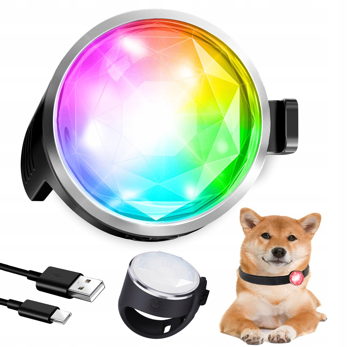 Levně 2x Odrazka Led Svítící Lampička Lokátor Přívěsek Na Obojek Psa Kočky Usb