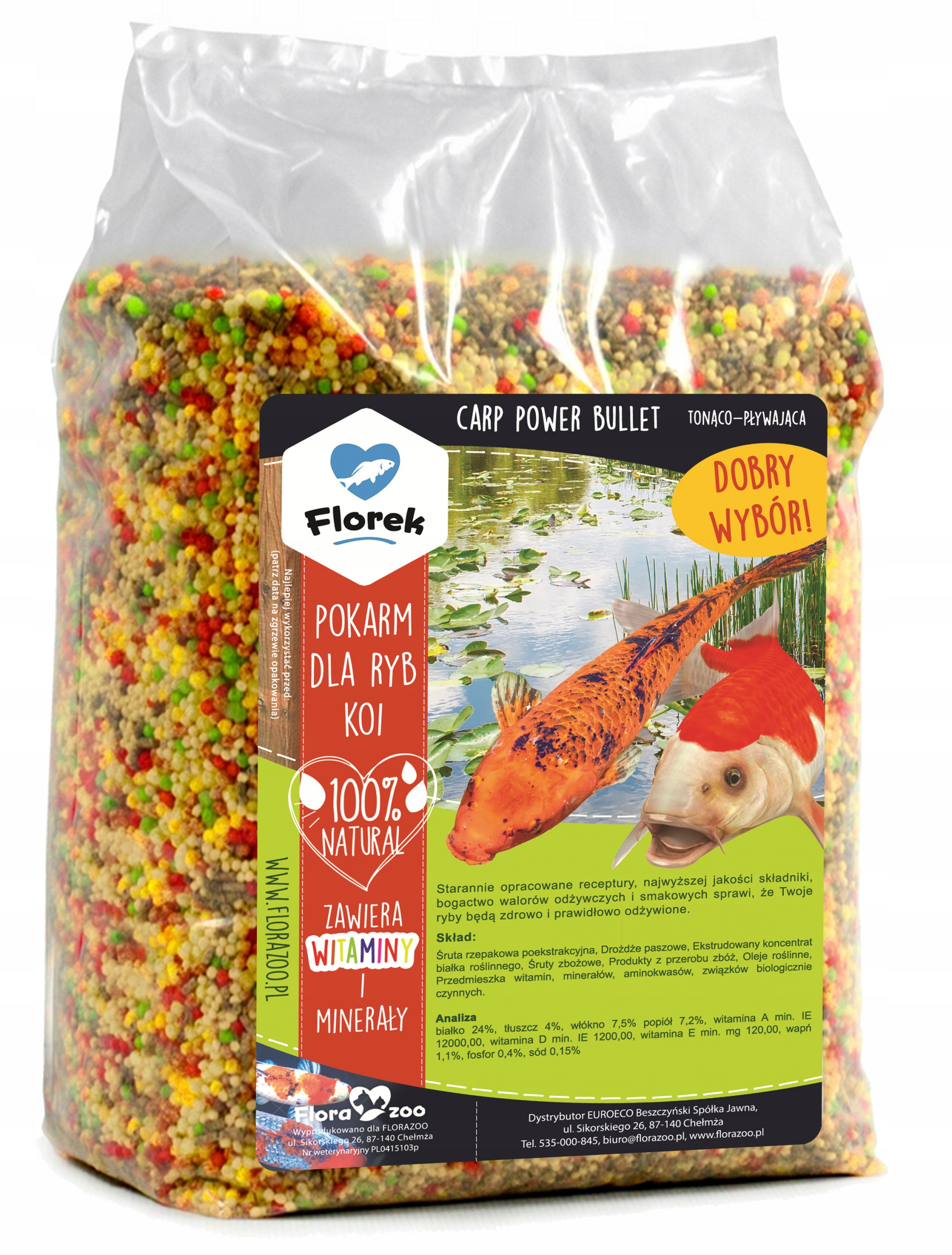 POKARM KARMA PASZA ZANĘTA GRANULAT DLA RYB KOI KARPI NA OCZKO WODNE Postać pałeczki