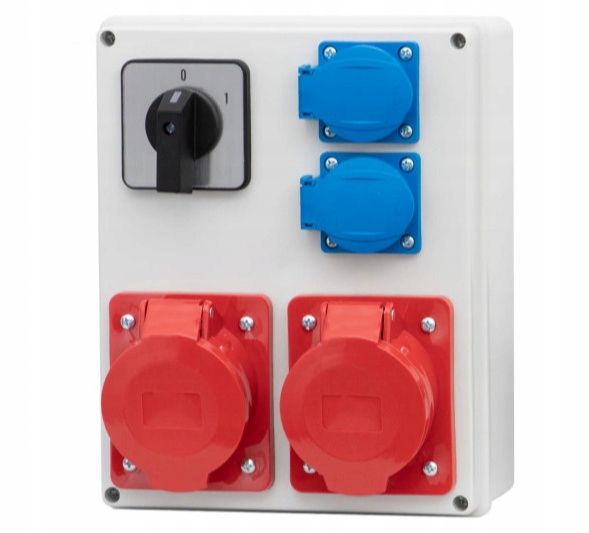 Hermetický nástenný rozvádzač s zásuvkami 16A/5p 32A/5p 230V Vypínač