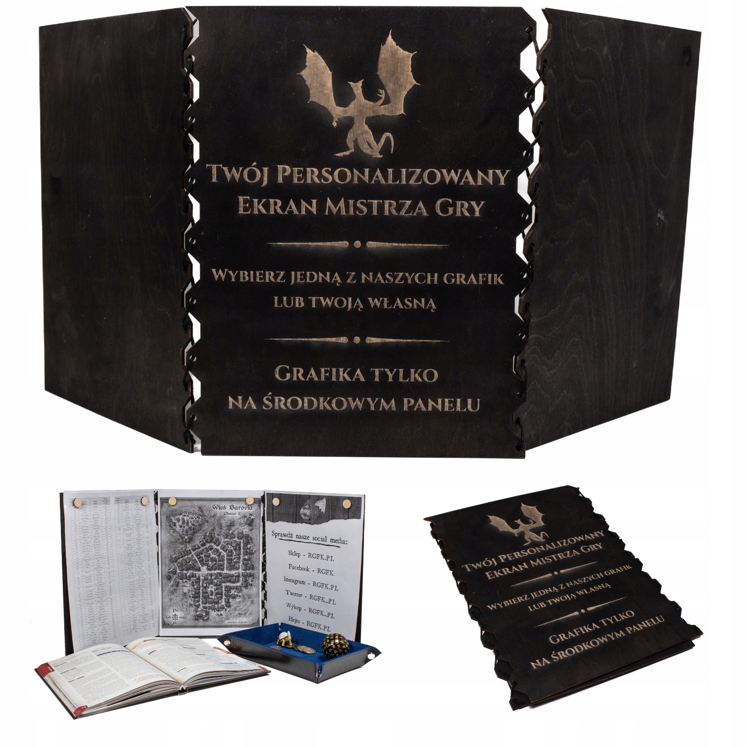 

Personalizowany Ekran Mistrza Gry 3 Panele Grawer