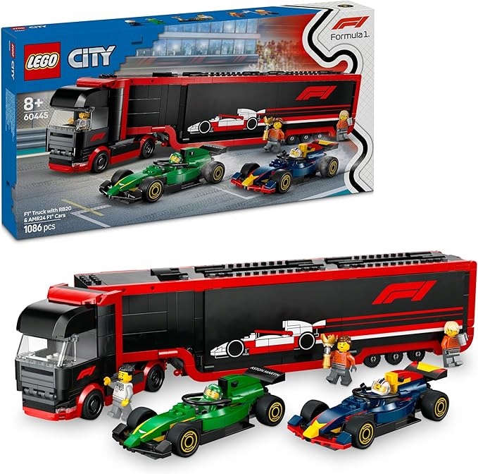 Lego 60445 F1 Nákladní automobil s formulemi RB20 a AMR24 F1, sportovní auta, doprava