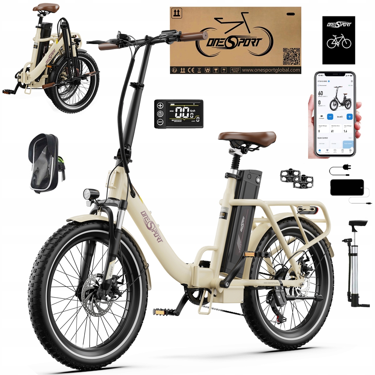 2026 Nowy Składany Rower elektryczny Onesport OT16-2 250W 48V17Ah120km 20"