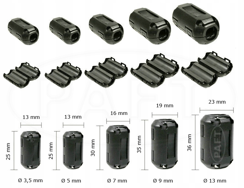 FILTR RDZEŃ FERRYTOWY NA KABEL 5mm 4 sztuki Symbol RDZEŃ FERRYTOWY KABEL 5mm