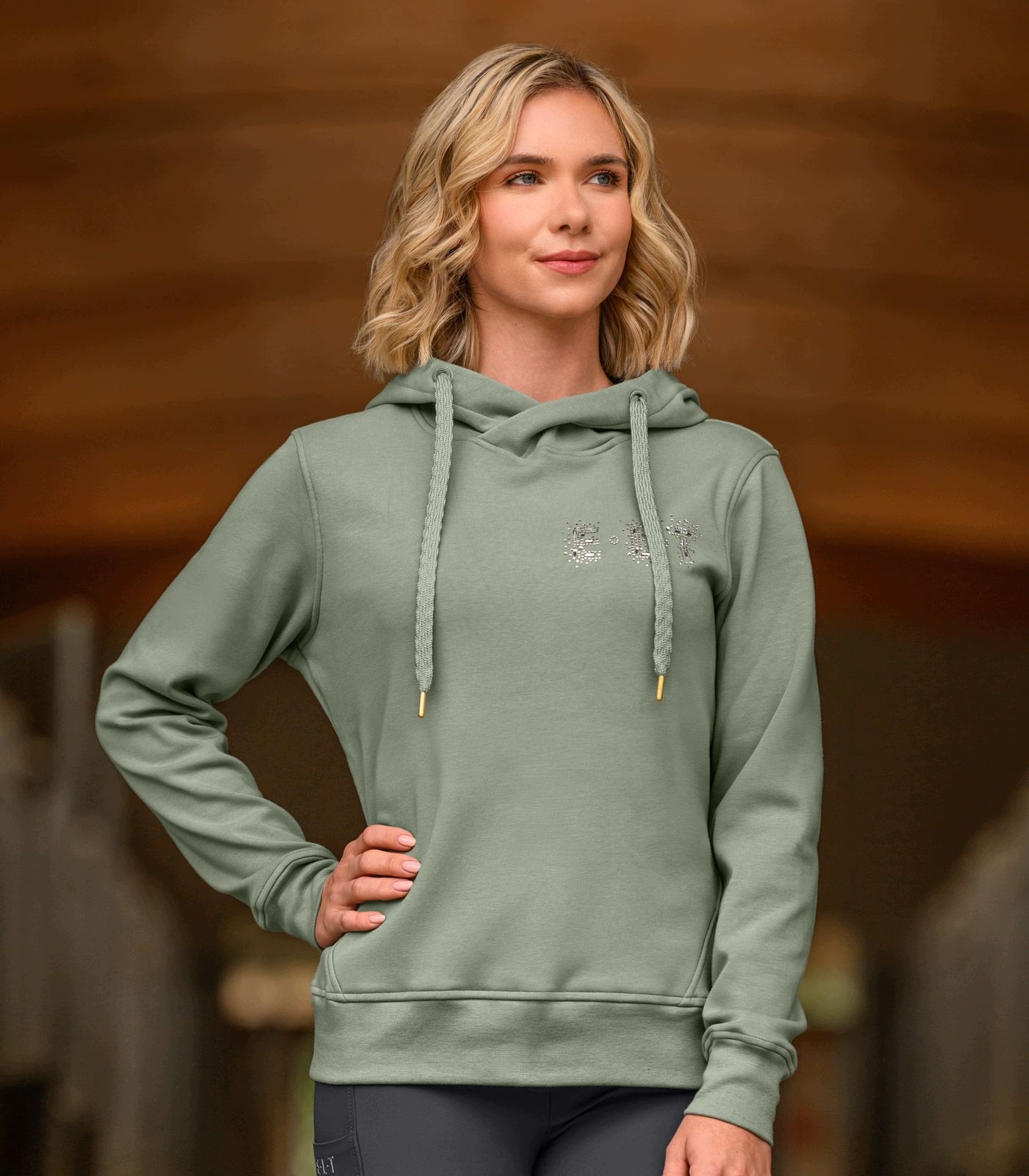 Mikina jezdecká mikina Elt Hoody Tilburg 26AW s kapucí, zelená, velikost S