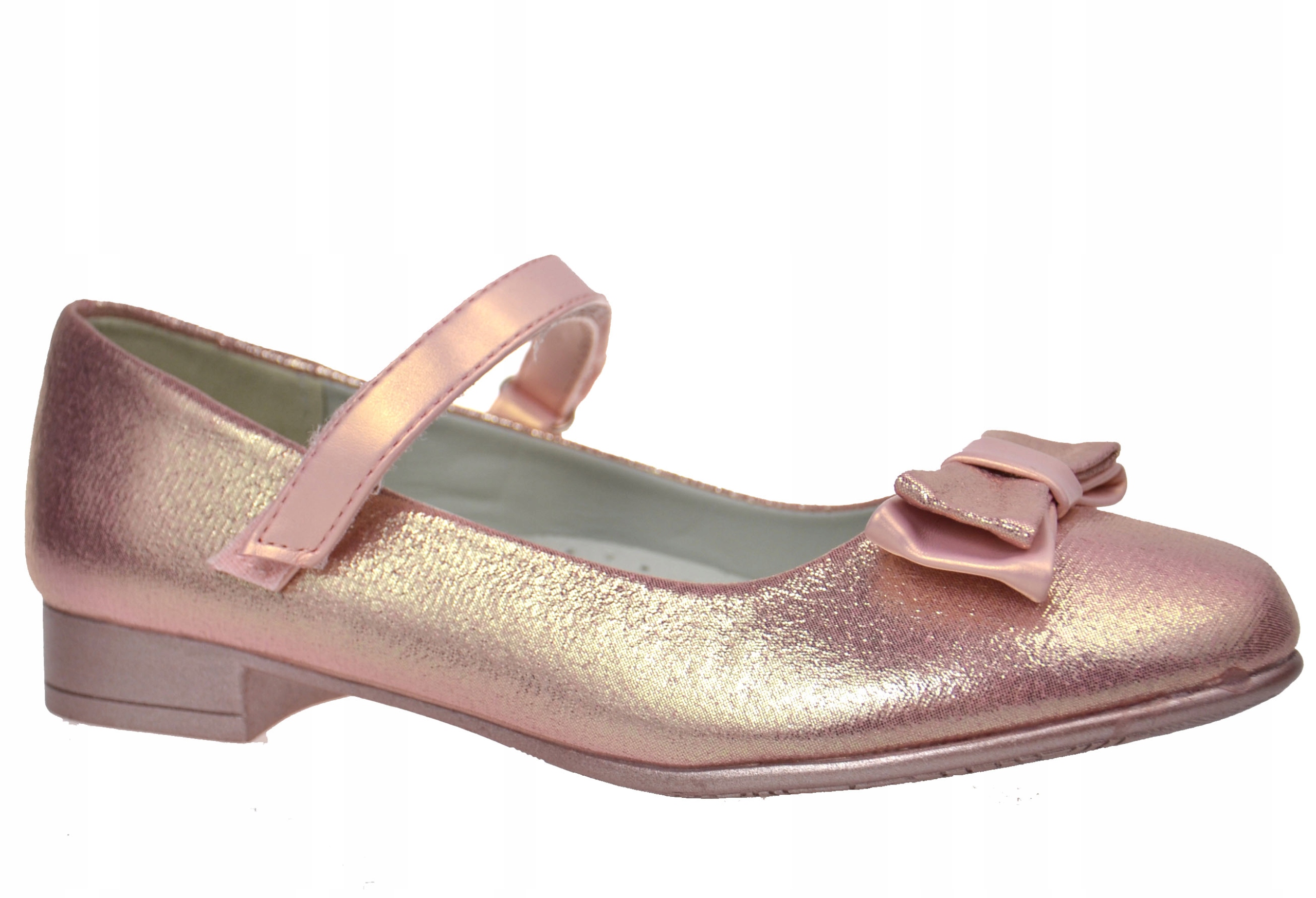 Kokardka PANTOFELKI Wyprofilowane SKÓRA Różowe r36 Odcień brudny róż (dusty pink)